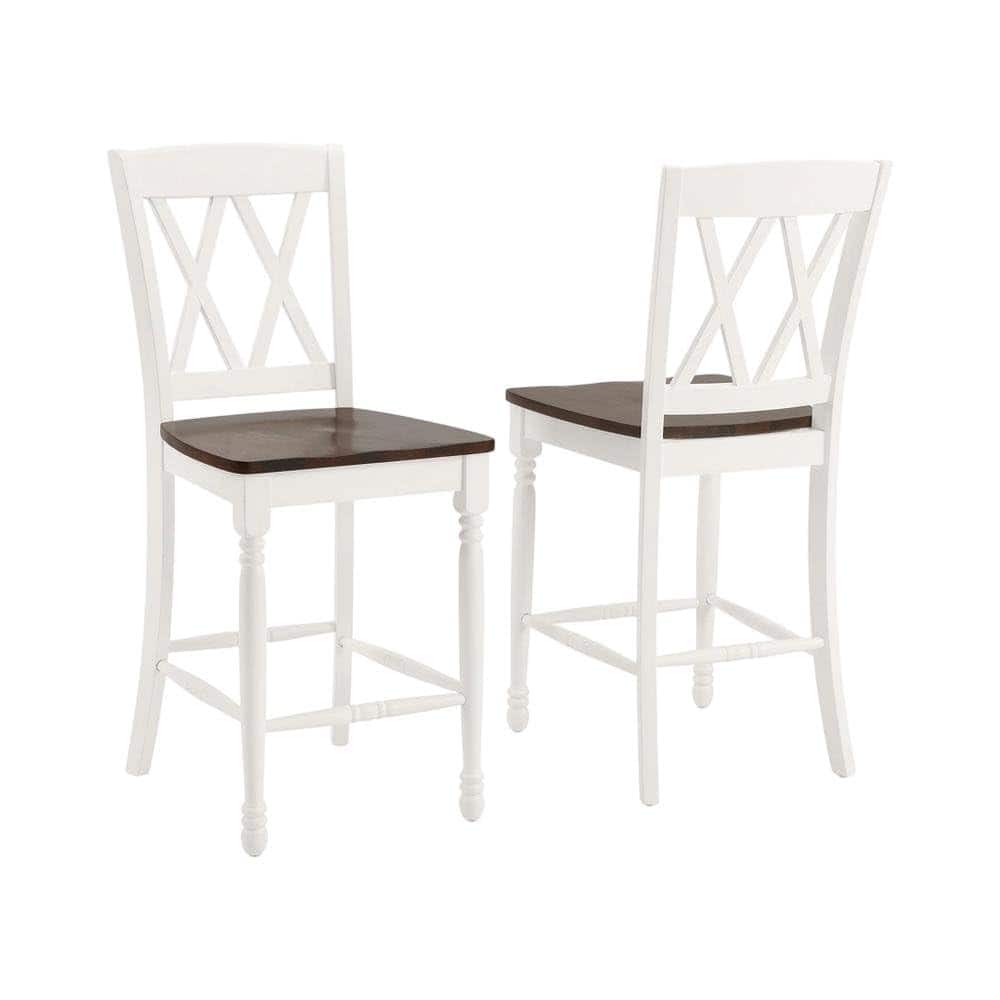 FurniFact - Counter Height Bar Stool Set with Comfortable Seats for Kitchen or Bar Area - Distressed White