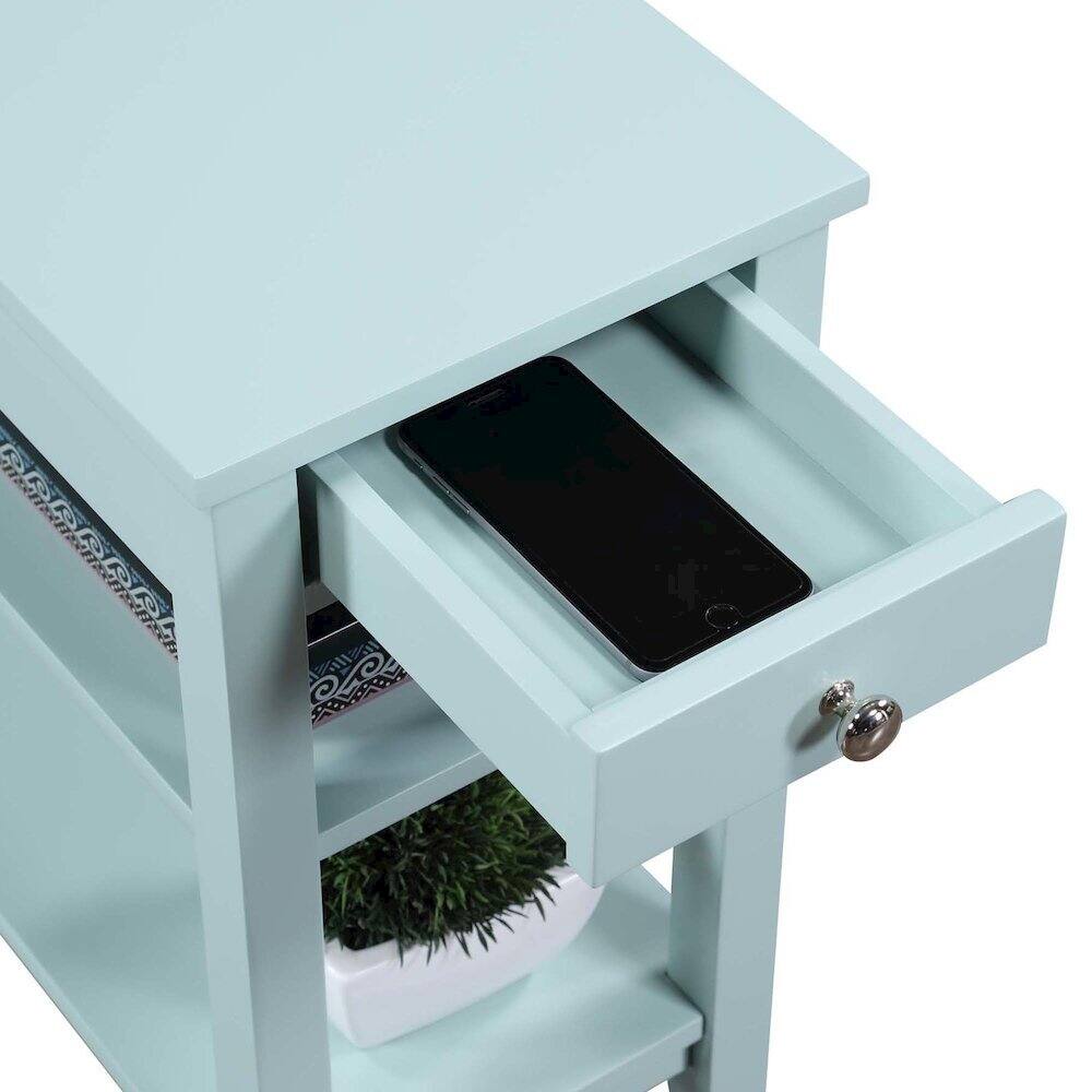 Alt View 2. FurniFact - Chairside End Table with Drawer - Sea Foam Blue.