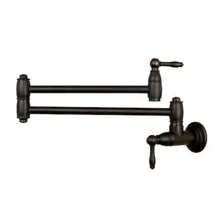 Front. Akicon - Akicon Wall-Mounted Solid Brass Pot Filler Kitchen Faucet with Dual Joint Swing Arms for Stovetop in Oil Rubbed Bronze - Oil Rubbed Bronze.