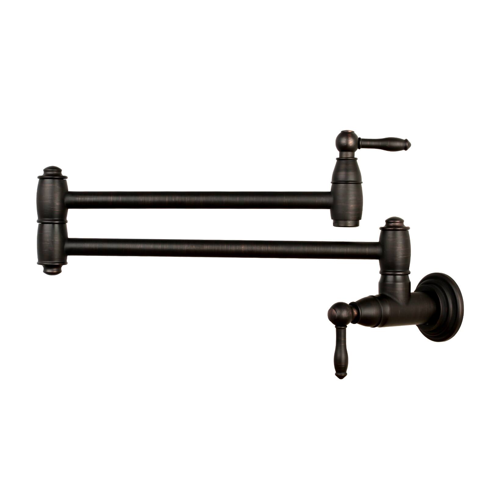 Front. Akicon - Akicon Wall-Mounted Solid Brass Pot Filler Kitchen Faucet with Dual Joint Swing Arms for Stovetop in Oil Rubbed Bronze - Oil Rubbed Bronze.
