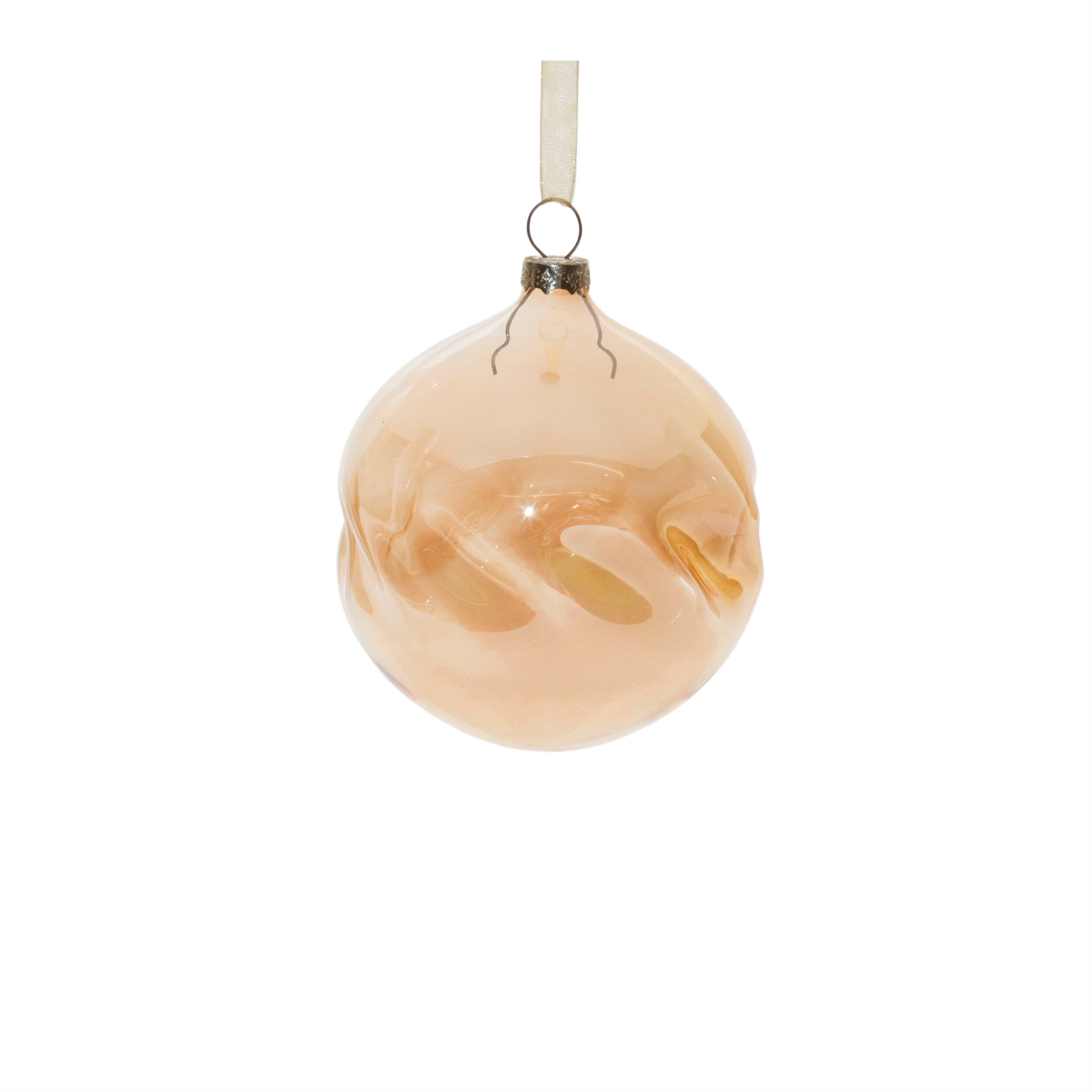 Left. BreeBe - Amber Ombre Wavy Glass Ornament (Set of 12) - Orange.