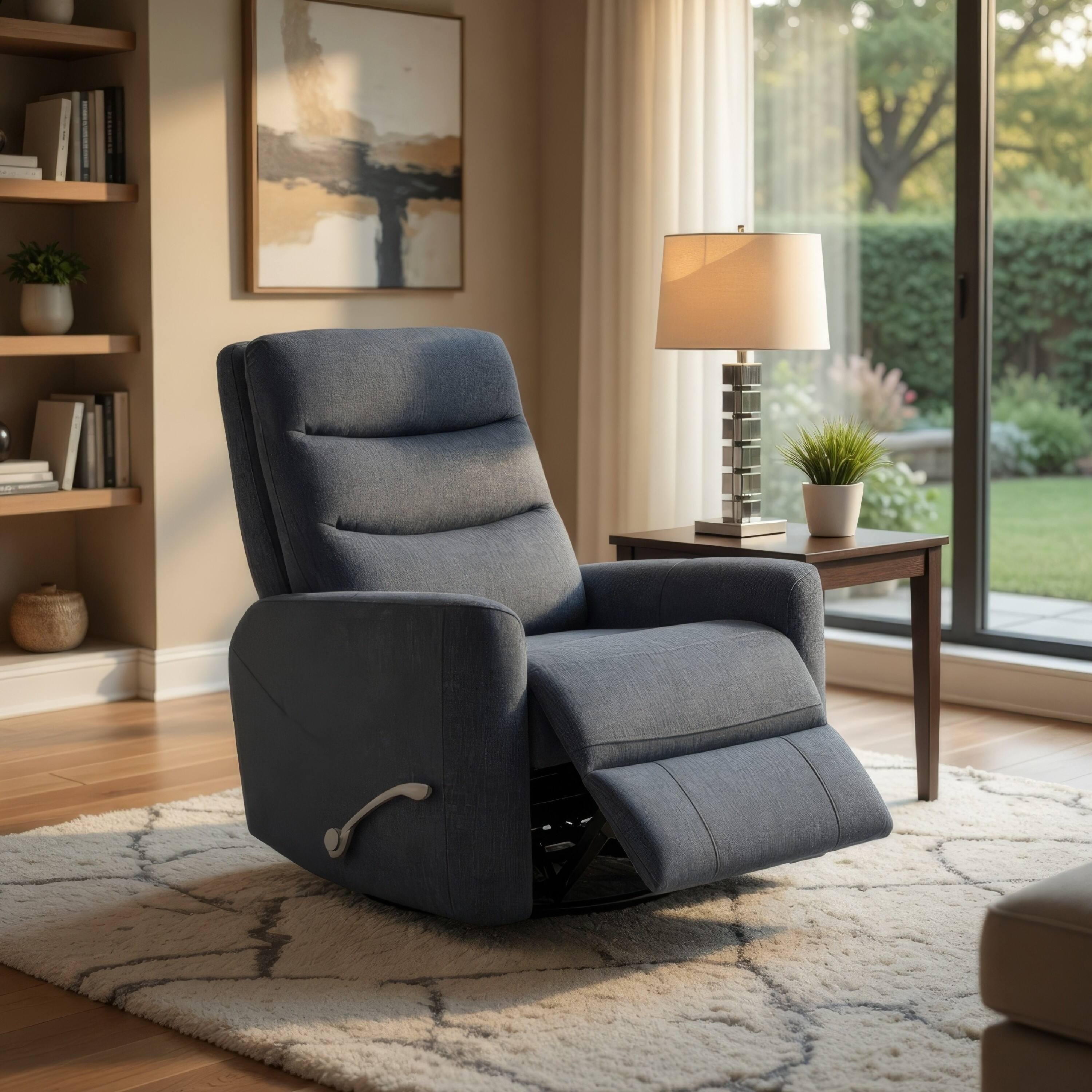 Alt View 2. Manhattan Lane - Aki Swivel Power Recliner Chair, Tufted  Polyester, Feather Blend - Blue.