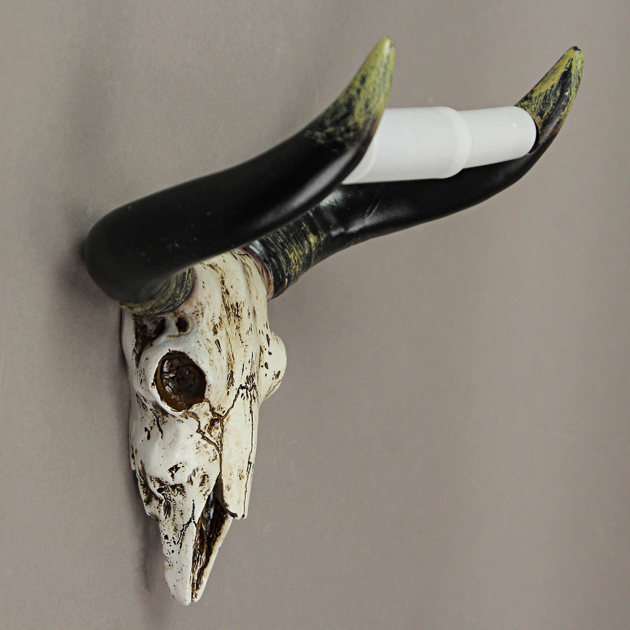 Alt View 3. Zeckos - Rustic Faux Steer Skull Decorative Toilet Paper Holder Resin Bathroom Home Decor - Black.