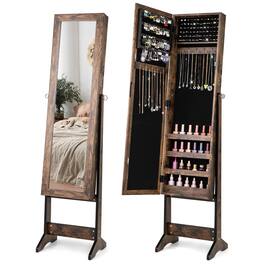 Gymax - Jewelry Mirrored Cabinet Armoire Organizer Storage Box w/ Stand Christmas Gift - Brown