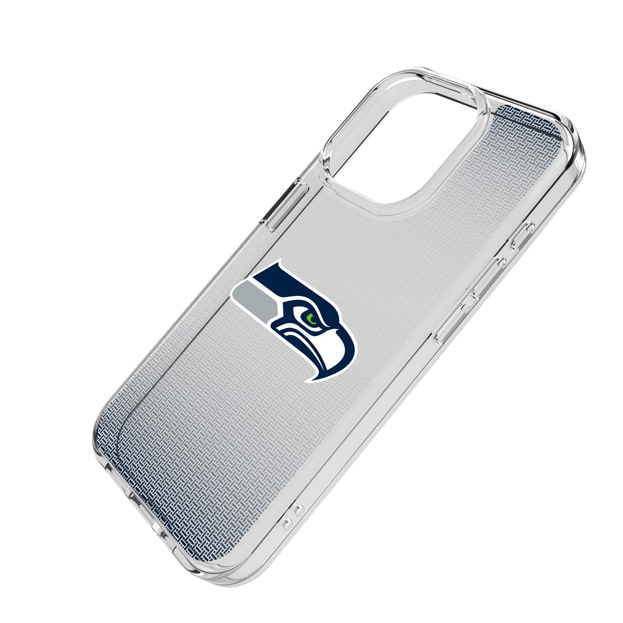 Alt View 1. Keyscaper - Seattle Seahawks Linen Logo iPhone Clear Case - 13 Pro Max - Multicolor.