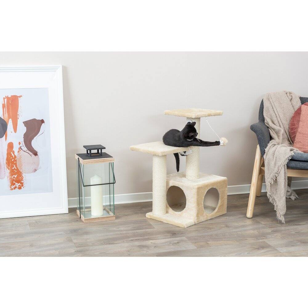 Alt View 2. TRIXIE - Valencia Plush & Sisal 3-Level 28" Cat Tree with Scratching Posts & Condo - Beige.