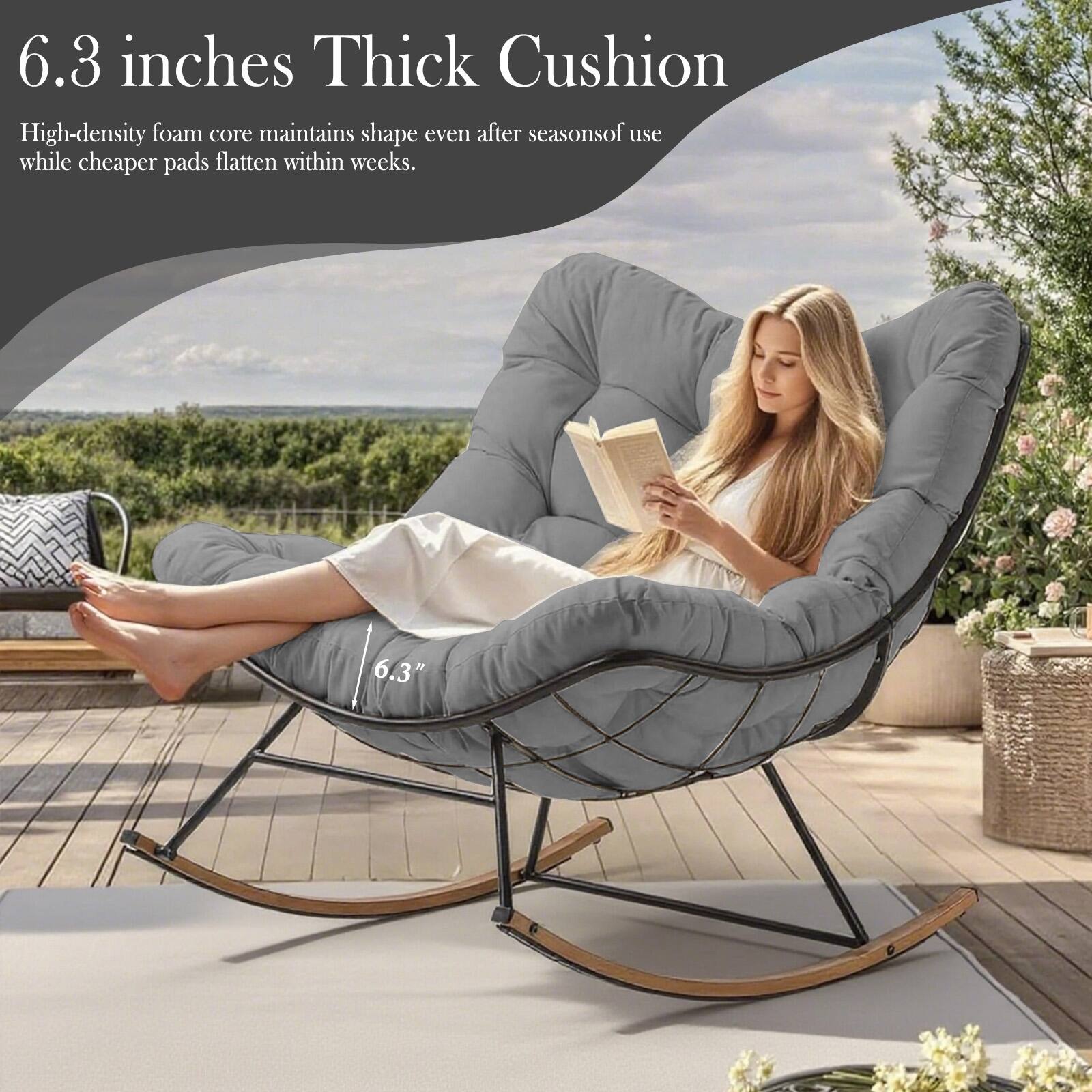 6.3 inches Thick Cushion

High-density foam core maintains shape even after seasons of use while cheaper pads flatten within weeks.