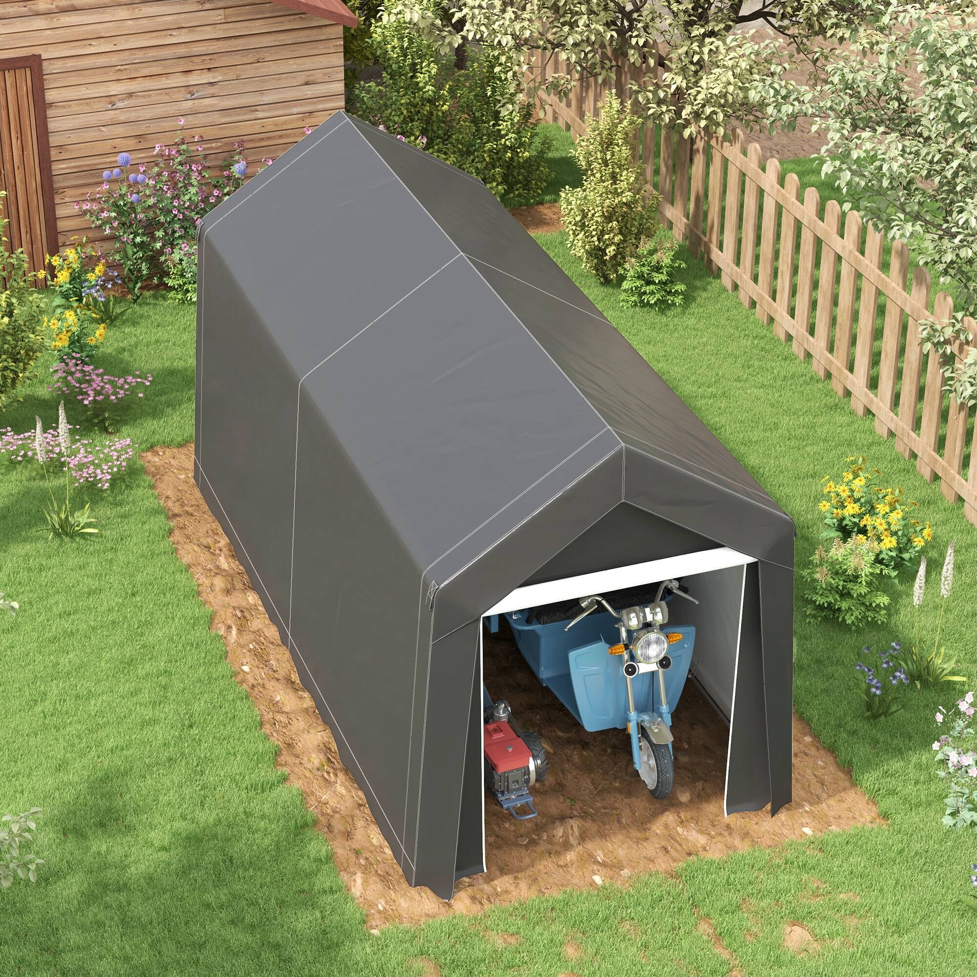 Alt View 8. Outsunny - 7' x 12' Portable Storage Shed Shelter, Heavy Duty Outdoor Shed, Waterproof Garden Storage Tent with Ventilation Window.