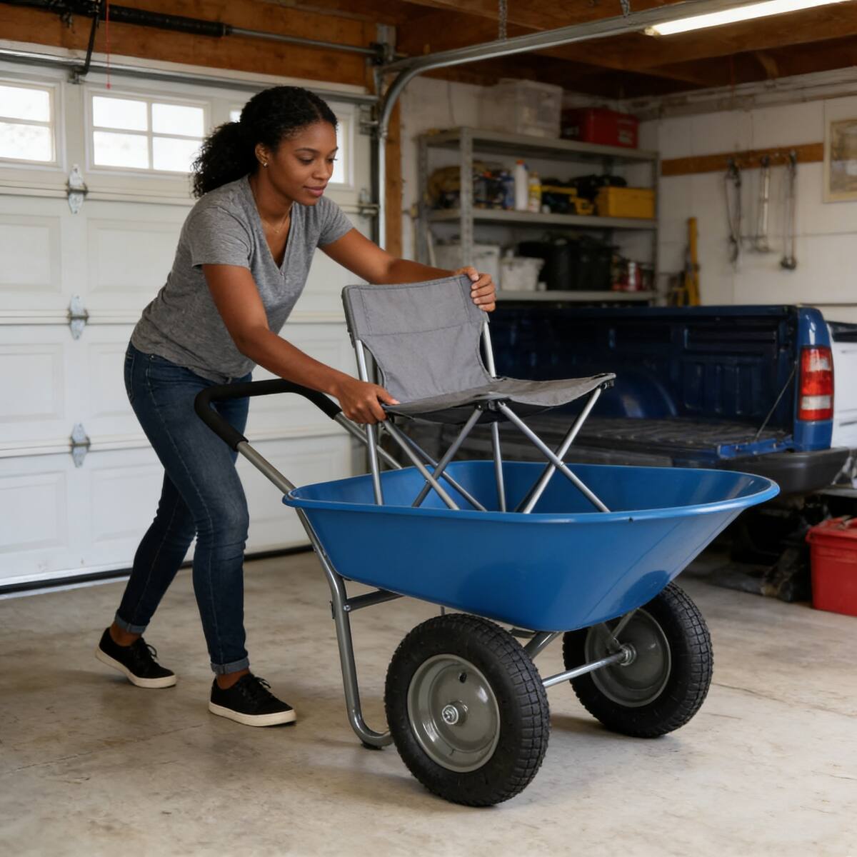 Back. Loheer - Loheer Blue Two Wheeled Garden Trolley 300 lb Capacity 15 Inch Pneumatic Wheels.