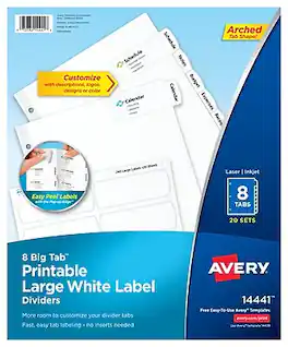 Avery - Big Tab Printable Paper Dividers with Large Labels, 8 Tabs, 20 Sets/Pack - White