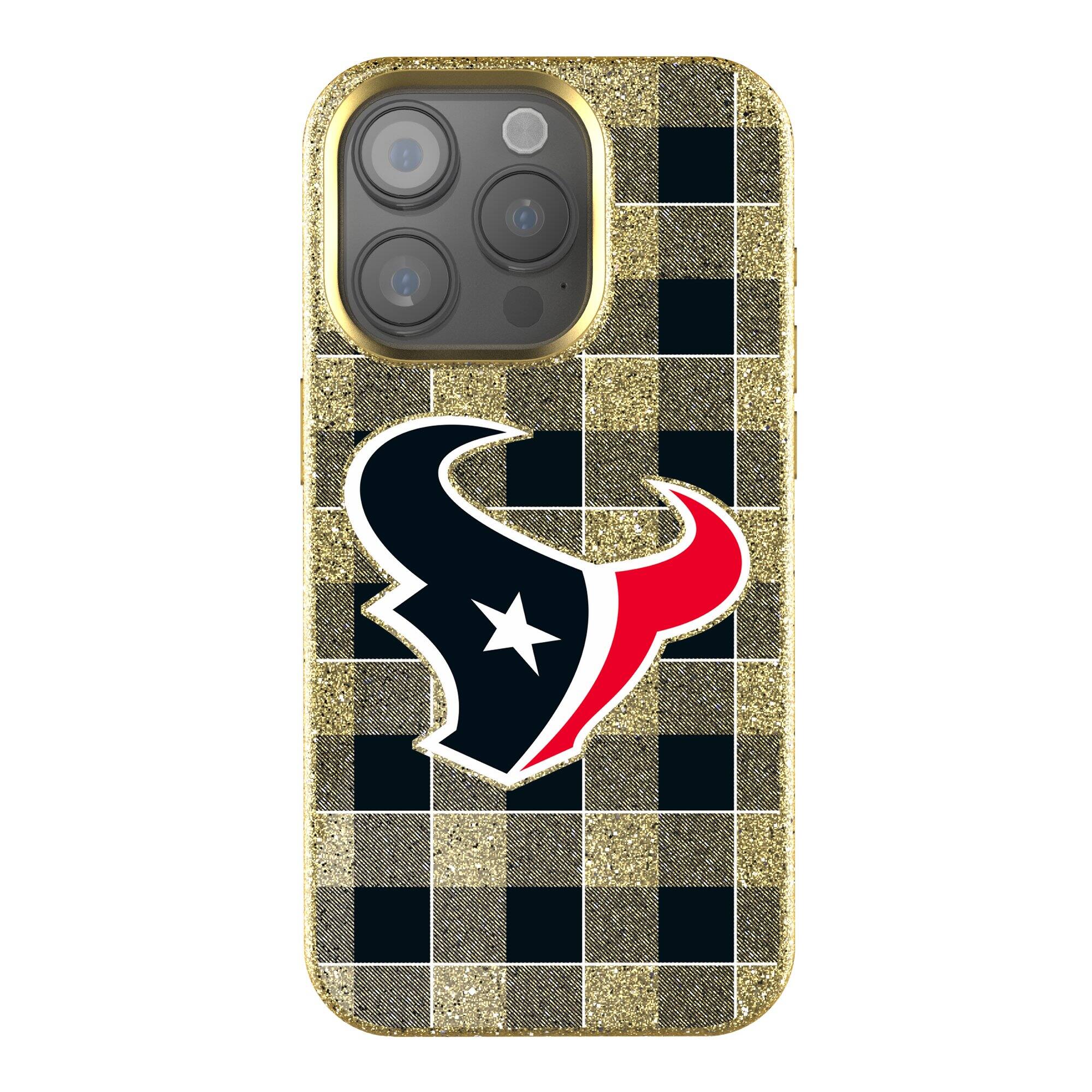 Front. Keyscaper - Plaid Bling iPhone Case - 14 Pro - Gold.