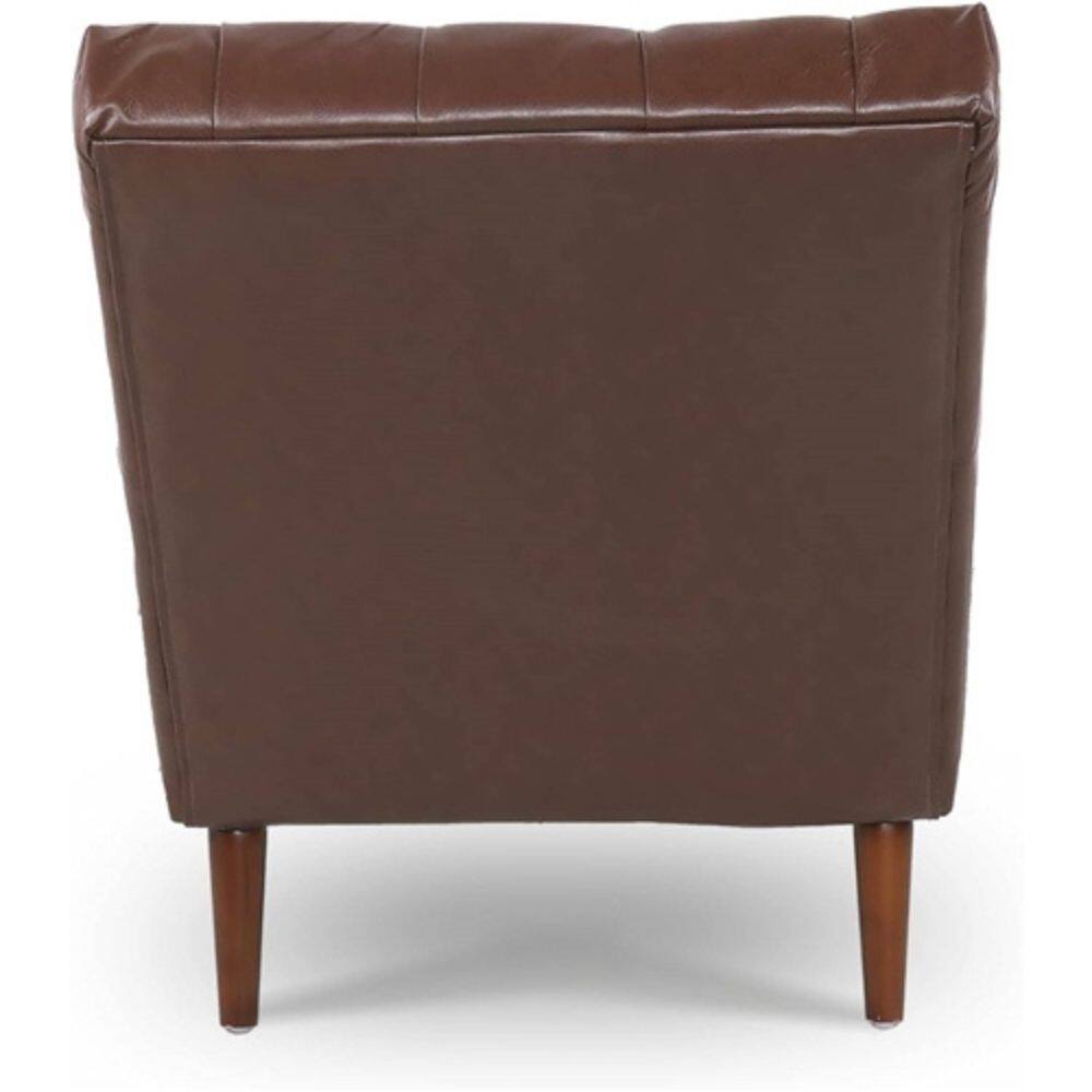 Back. Hivvago - Brown PU Leather Upholstered Armless Chaise Lounge Chair with Lumbar Pillow - Brown.