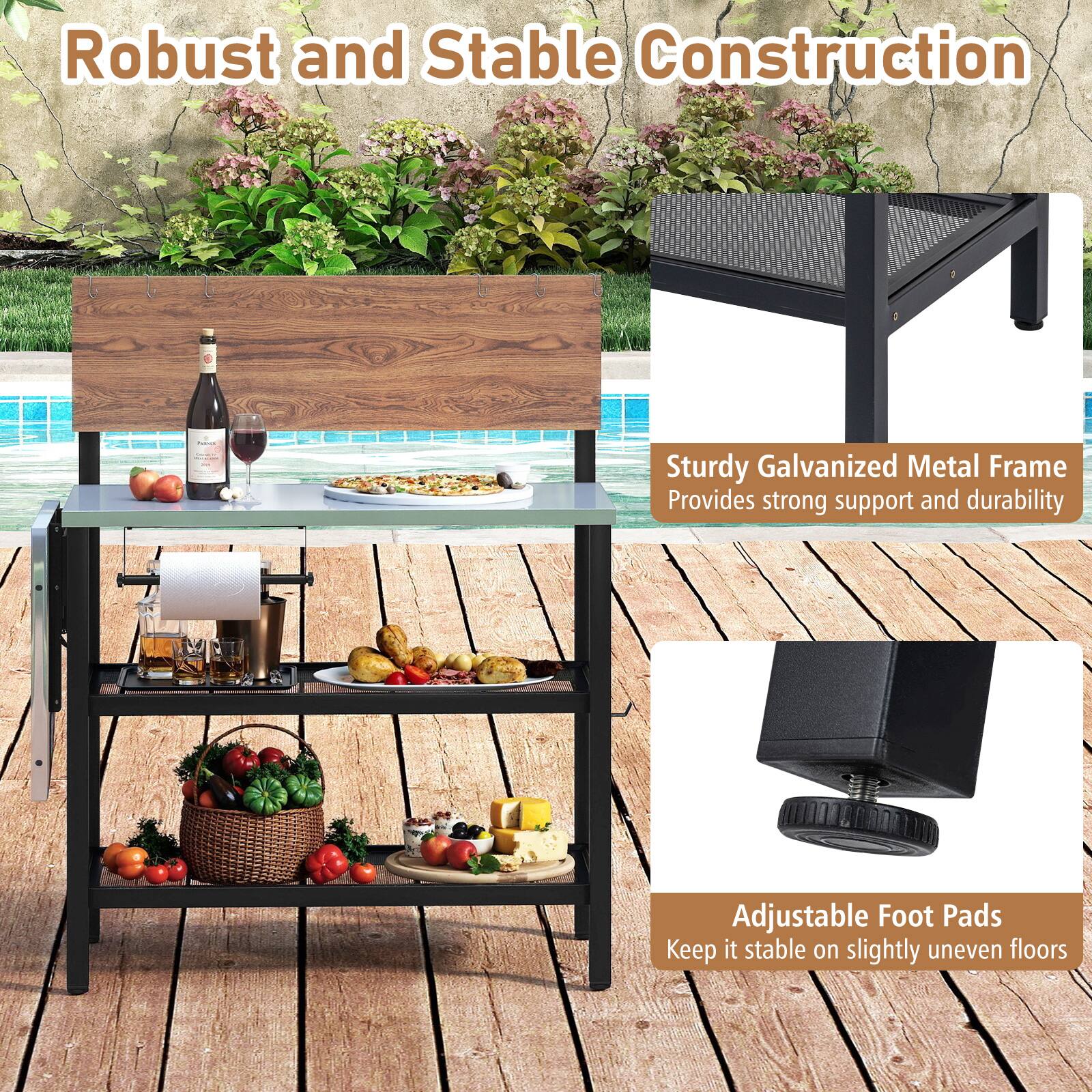 Robust and Stable Construction

Sturdy Galvanized Metal Frame  
Provides strong support and durability

Adjustable Foot Pads  
Keep it stable on slightly uneven floors