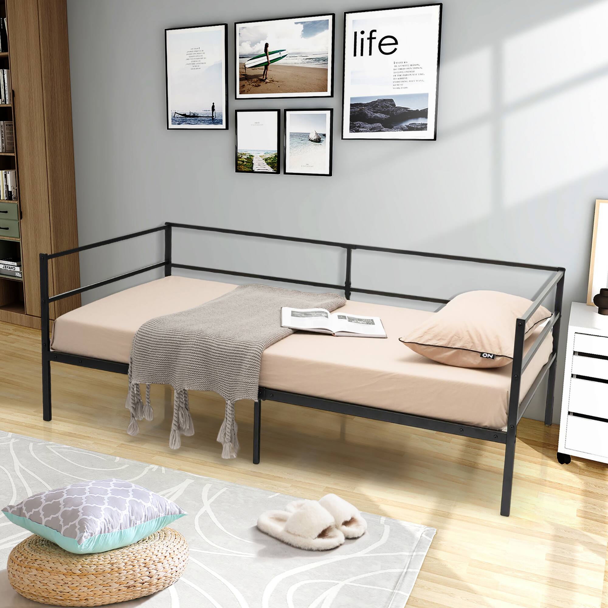 Alt View 3. Costway - Costway Twin Daybed Sofa Bed Frame Metal Platform with Headboard for Guest - Living Room - Black.