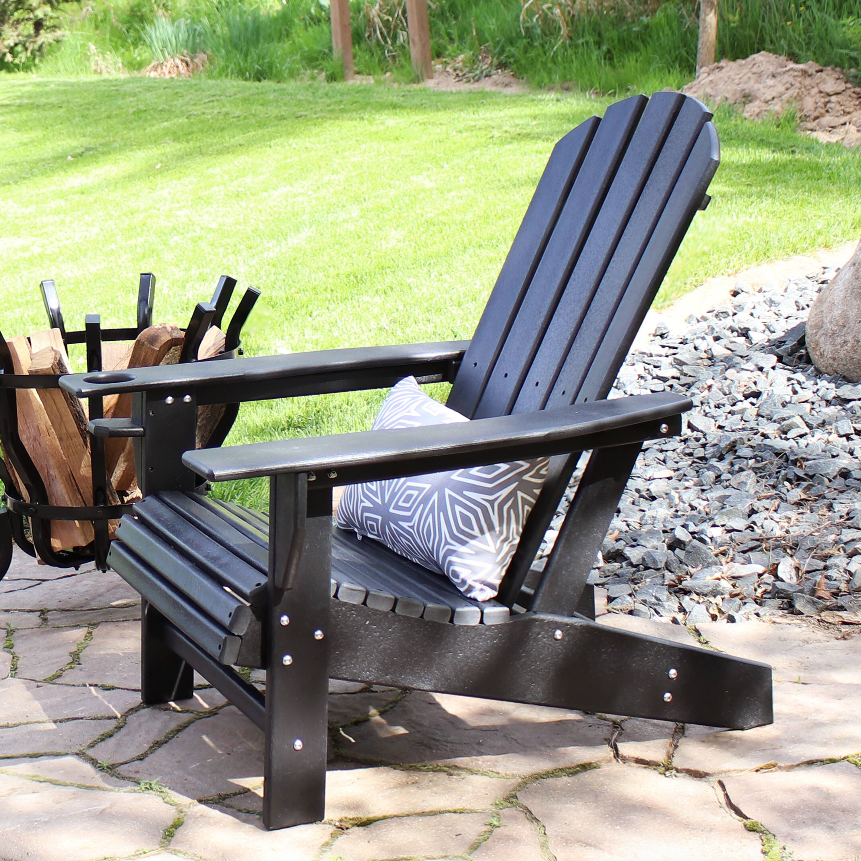 Alt View 4. Sunnydaze - Lake Style Adirondack Chair with Cup Holder - Black.