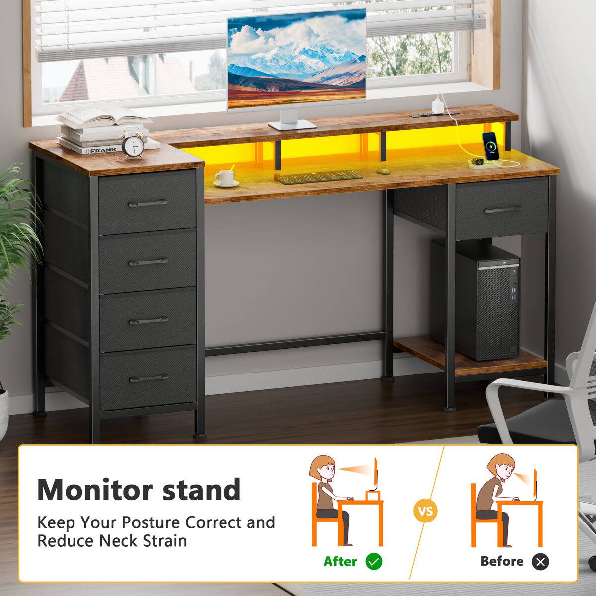 Monitor stand  
Keep Your Posture Correct and Reduce Neck Strain  
After vs Before