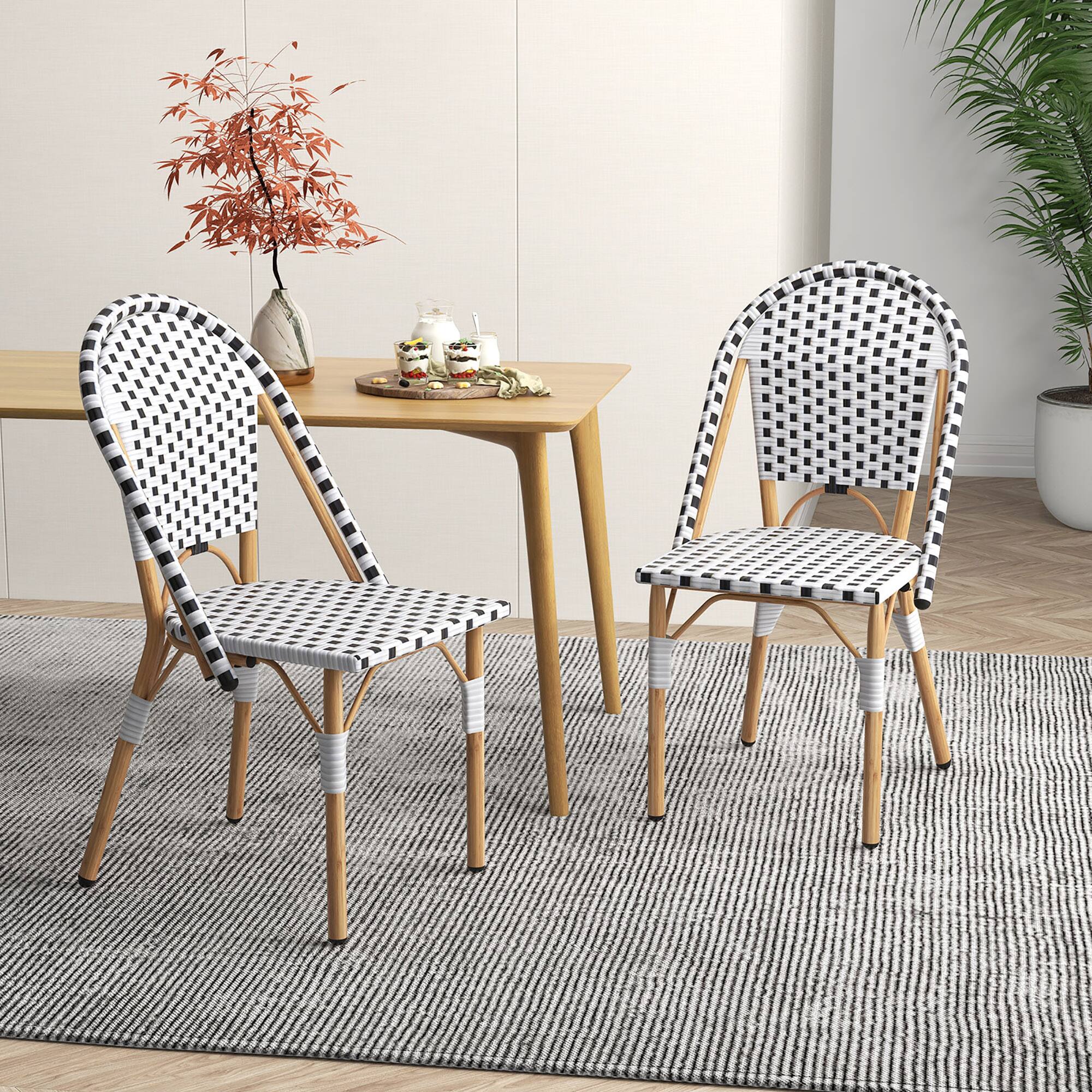 Alt View 1. Gymax - Gymax French Bistro Chair Set of 4 w/ Hand-woven Rattan Galvanized Metal Frame Outdoor - White, Black, Natural.