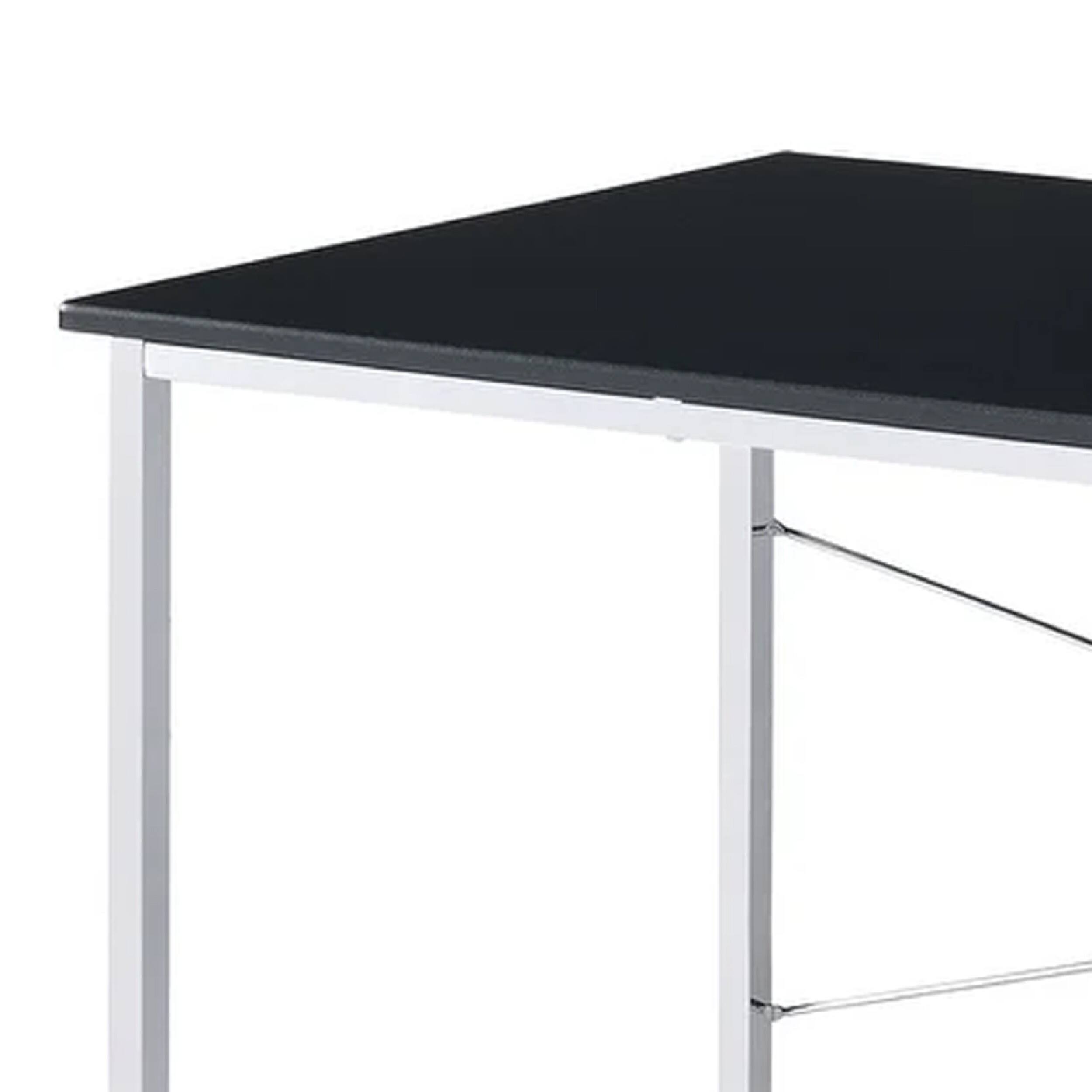 Angle. Manhattan Lane - Mayo 47 Inch Rectangular Desk Console Table, Crossed Bars, Black, Chrome - Black and Chrome.