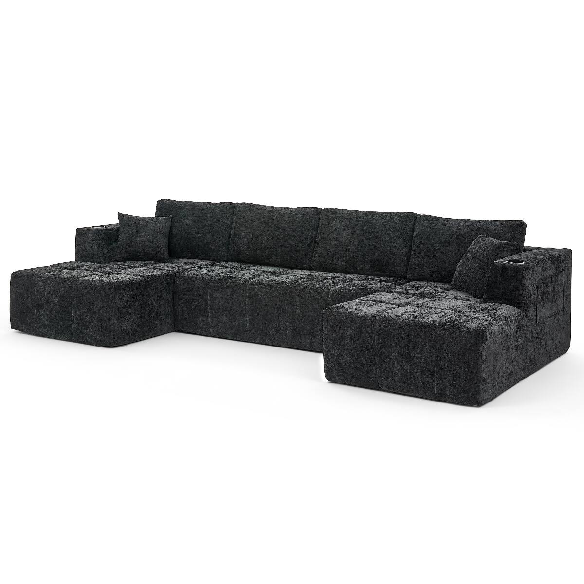 Alt View 6. Ropilly - Ropilly U Shaped Chenille Sectional Sofa, Cloud Style Upholstered Couch, Black Modular Sectional Couch - Black.