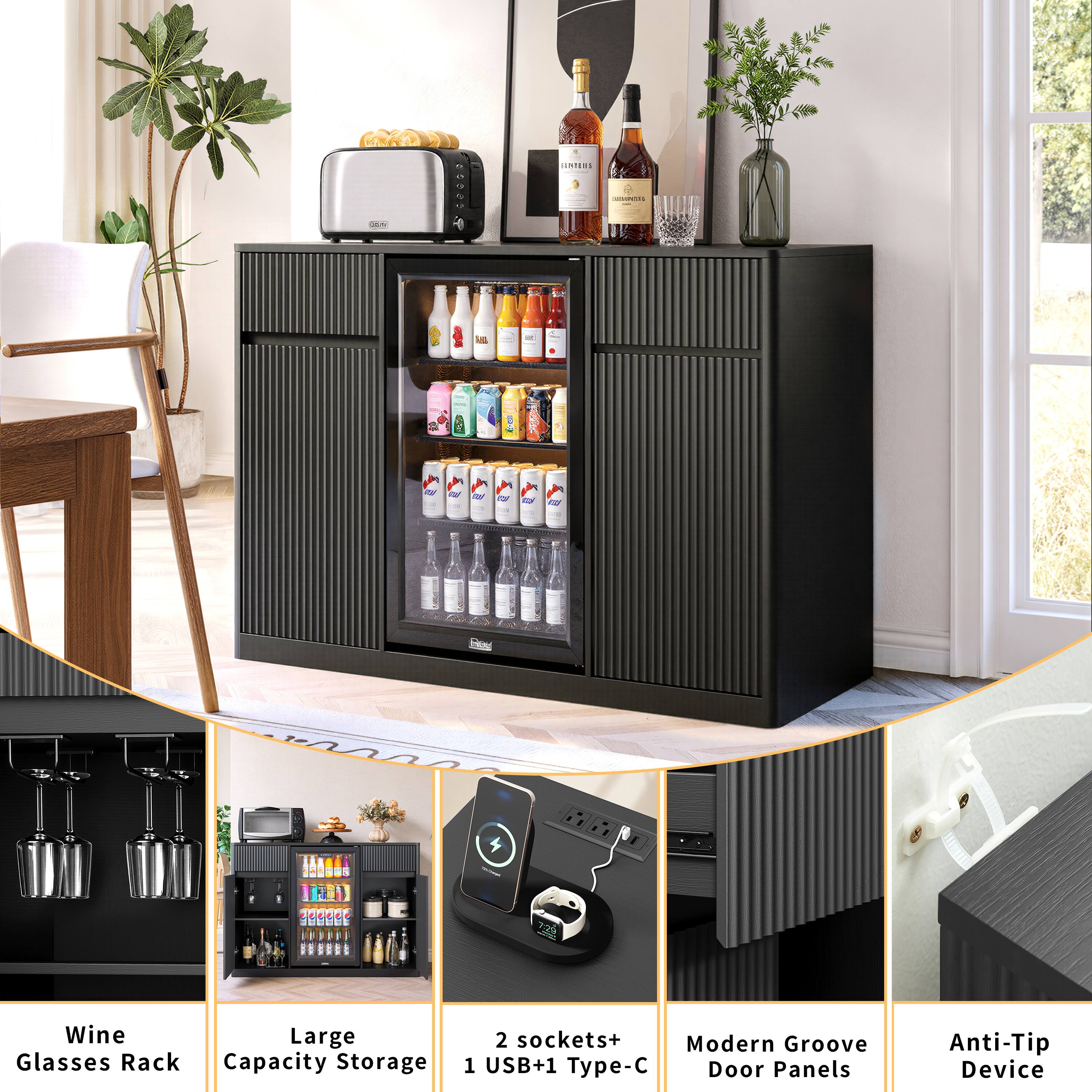 200 LLNTR - C - - .  
- - nn 31d1ds 122 Wine Large Glasses Rack Capacity Storage 2 sockets+ Modern Groove 1 USB+1 Type-C Door Panels Anti-Tip Device