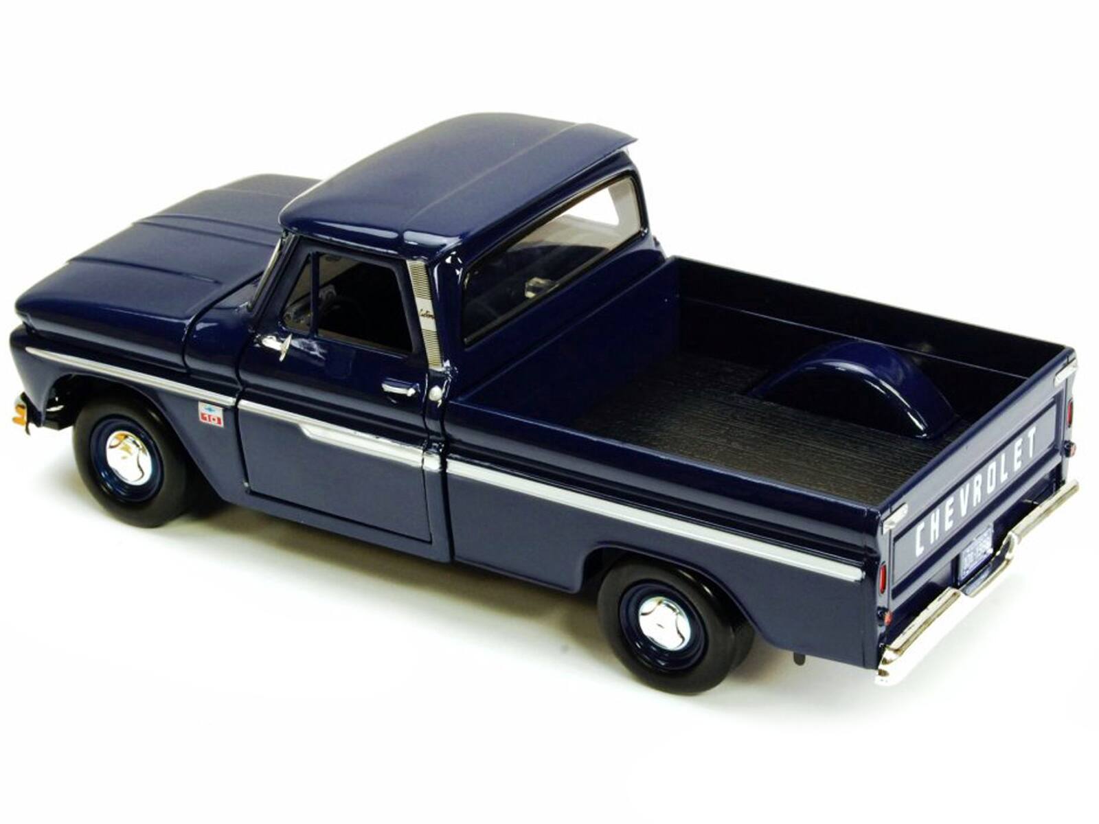 Angle. Motormax - 1966 Chevrolet C10 Fleetside Pickup Truck Dark Blue 1/24 Diecast Car Model by Motormax - Dark Blue.