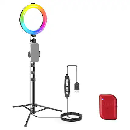 Front. Neewer - Basics 8" RGB Ring Light, Tripod, Phone Holder.