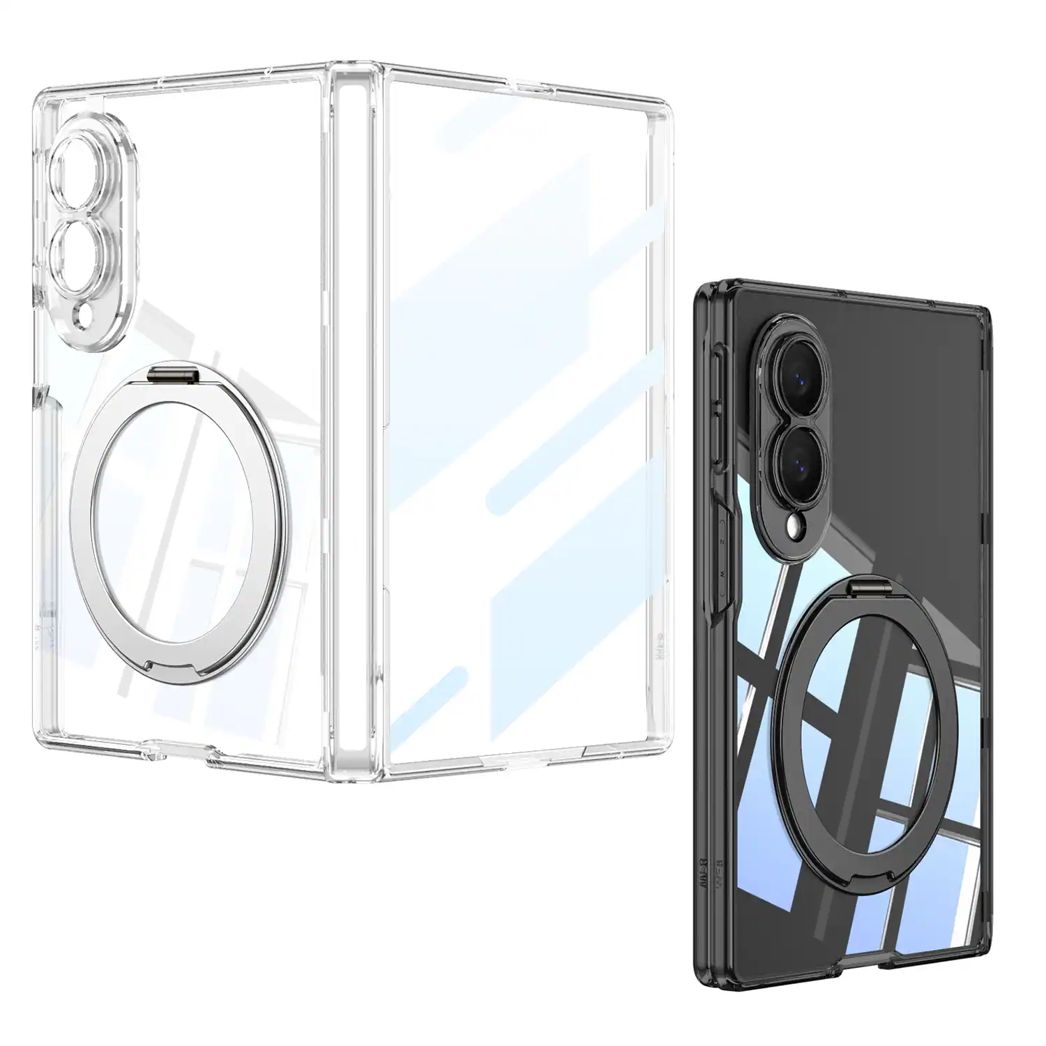 Angle. Dteck - for Samsung Galaxy Z Fold8 Magnetic Clear Case,Bulit in Screen Protector,Shockproof Hinge Protection Cover with Stand - Black.