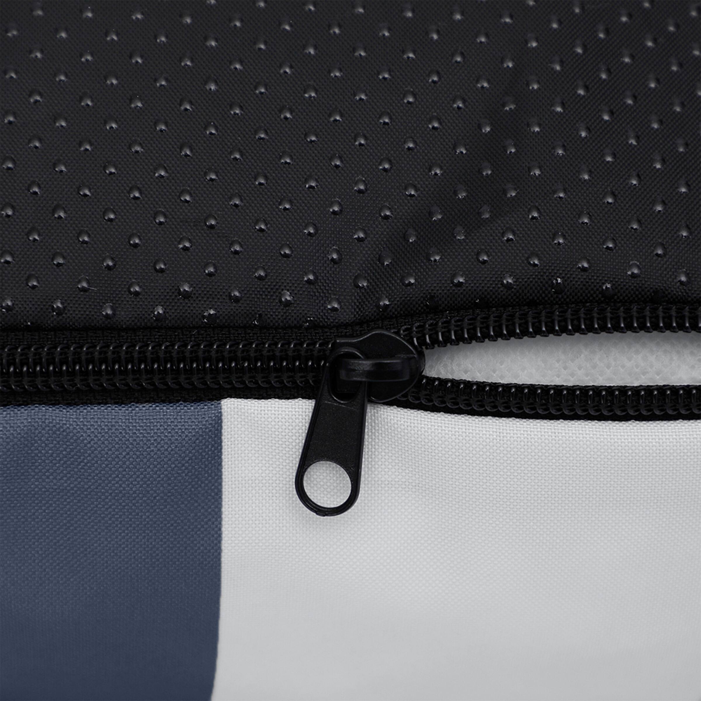 Left. PetMaker - 36in Water-Resistant Dog Bed - Navy Blue and White Stripes.