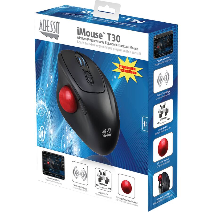 7 10 MTRArA ADESSO iMouse™ Wireless T30 Souris trackball Programmable Ergonomic ergonomique Trackball Mouse programmable sans fil Prier Prggammable Conduciour Programmabie Trackball Programmable Mouse ileirs Tectinology 1 aechnoope ADESSO AEAD on Sartuch - - D OR Replable intenupteur.DF Aduntabie Interupttur Rrgacle Tacktul 15'lurge nhacital I panr Progrmmabie unmade Diuen Carduteu Wreew eceologe Technaogy Sarut DM Switch 400 - -N Srpable Iignitauie oP Mwamar 7 Legs 1r Detachabie denachable grande Tracibodl tracibel Tacital practable d (routabe