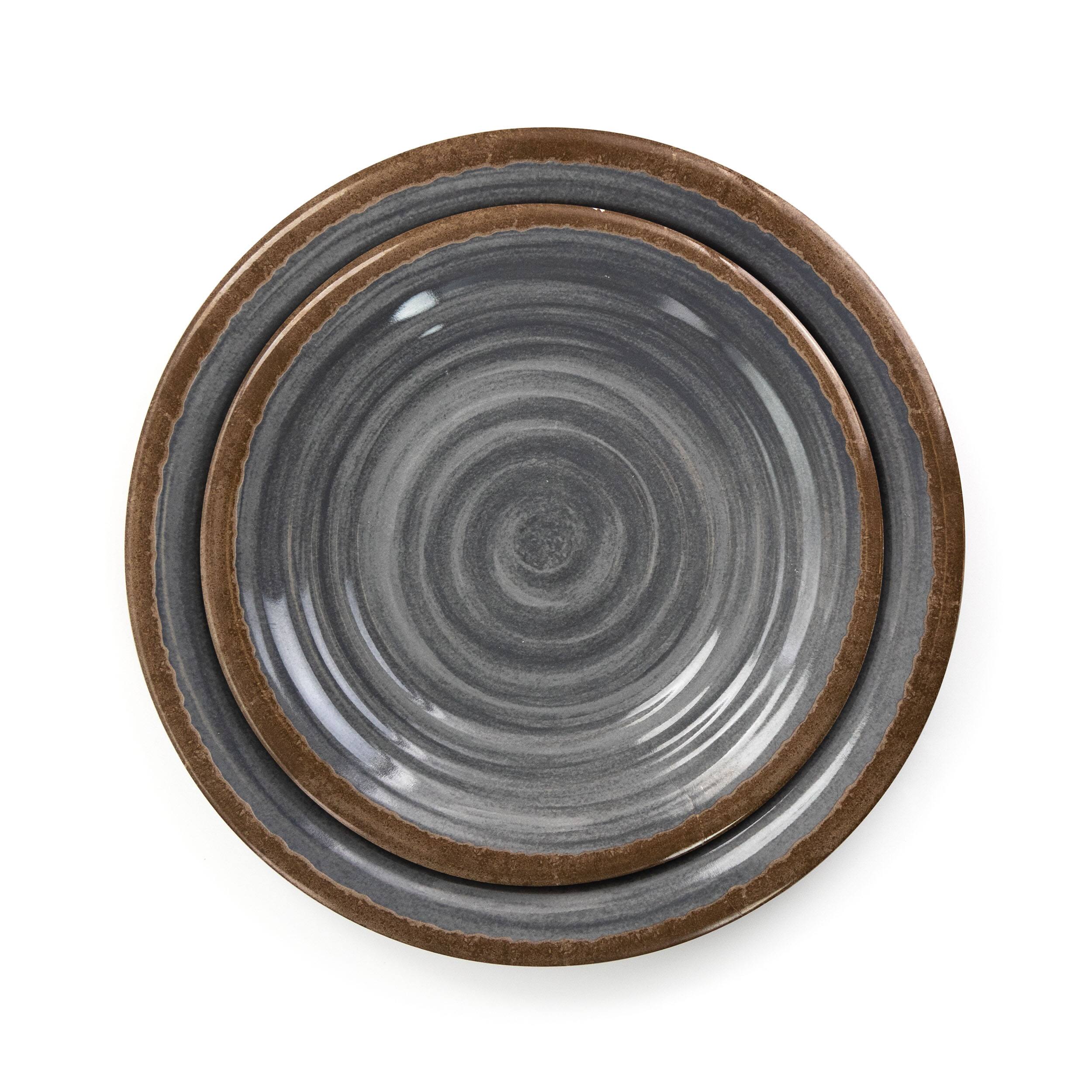 Alt View 6. Elama - Elama Stone Oak 12 Piece Lightweight Melamine Dinnerware Set in Black - Black.