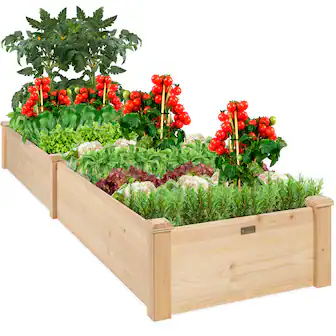 Best Choice Products - 8x2ft Outdoor Wooden Raised Garden Bed Planter for Grass, Lawn, Yard - Natural