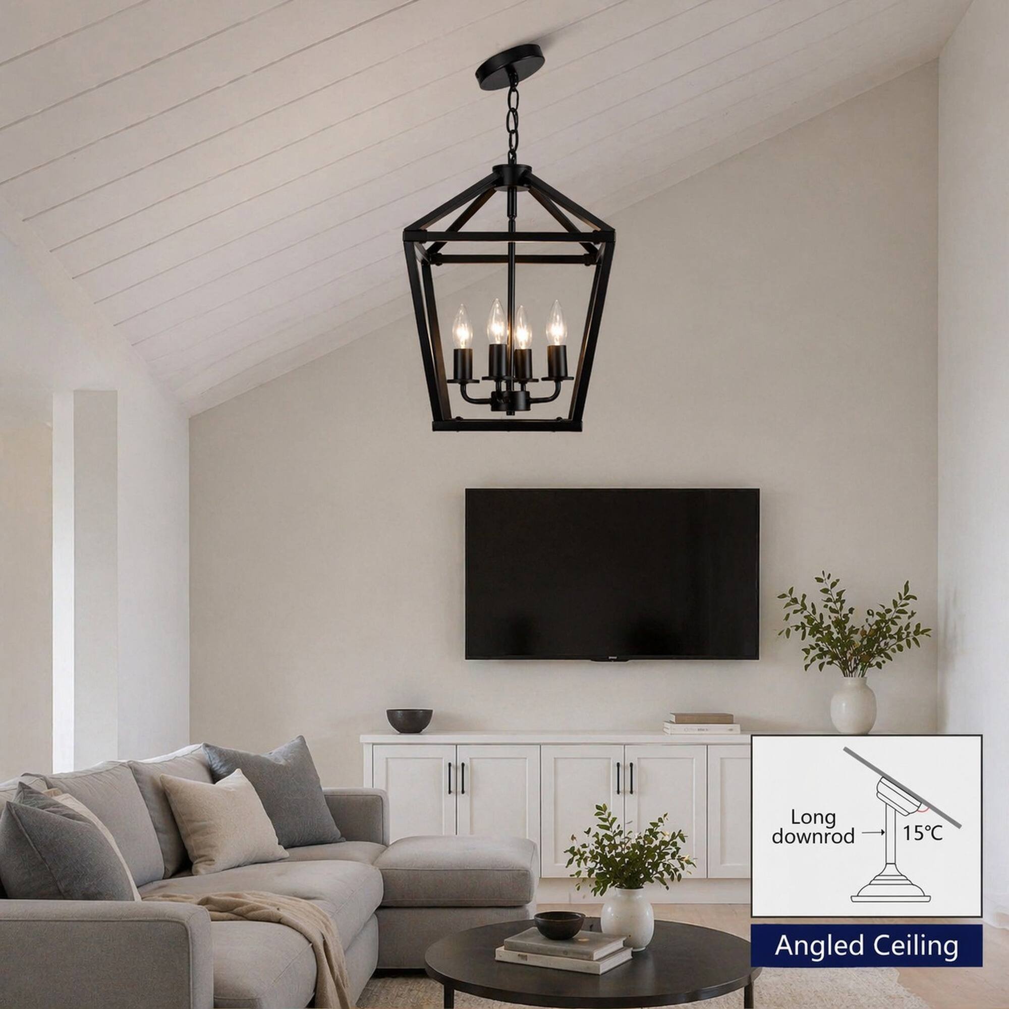Long downrod  
15°  
Angled Ceiling