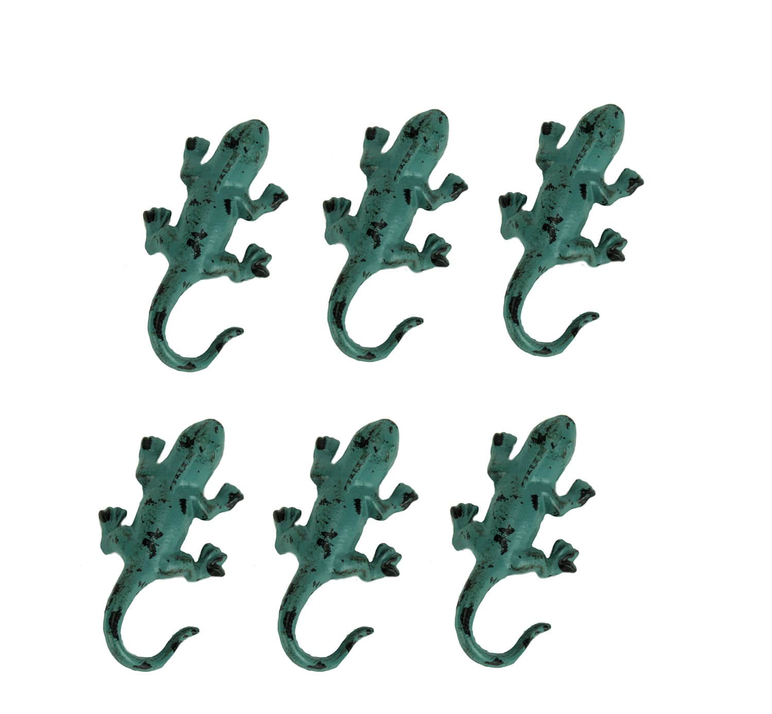 SPI Home - Distressed Metal Lizard Wall Hooks Set of 6 - Green