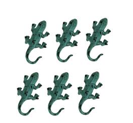 SPI Home - Distressed Metal Lizard Wall Hooks Set of 6 - Green