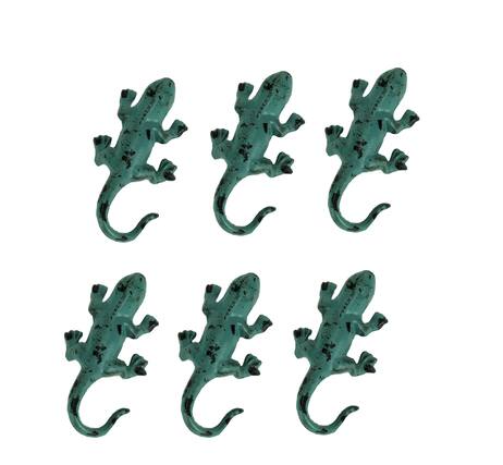 Front. SPI Home - Distressed Green Metal Lizard Wall Hooks Set of 6 - Green.