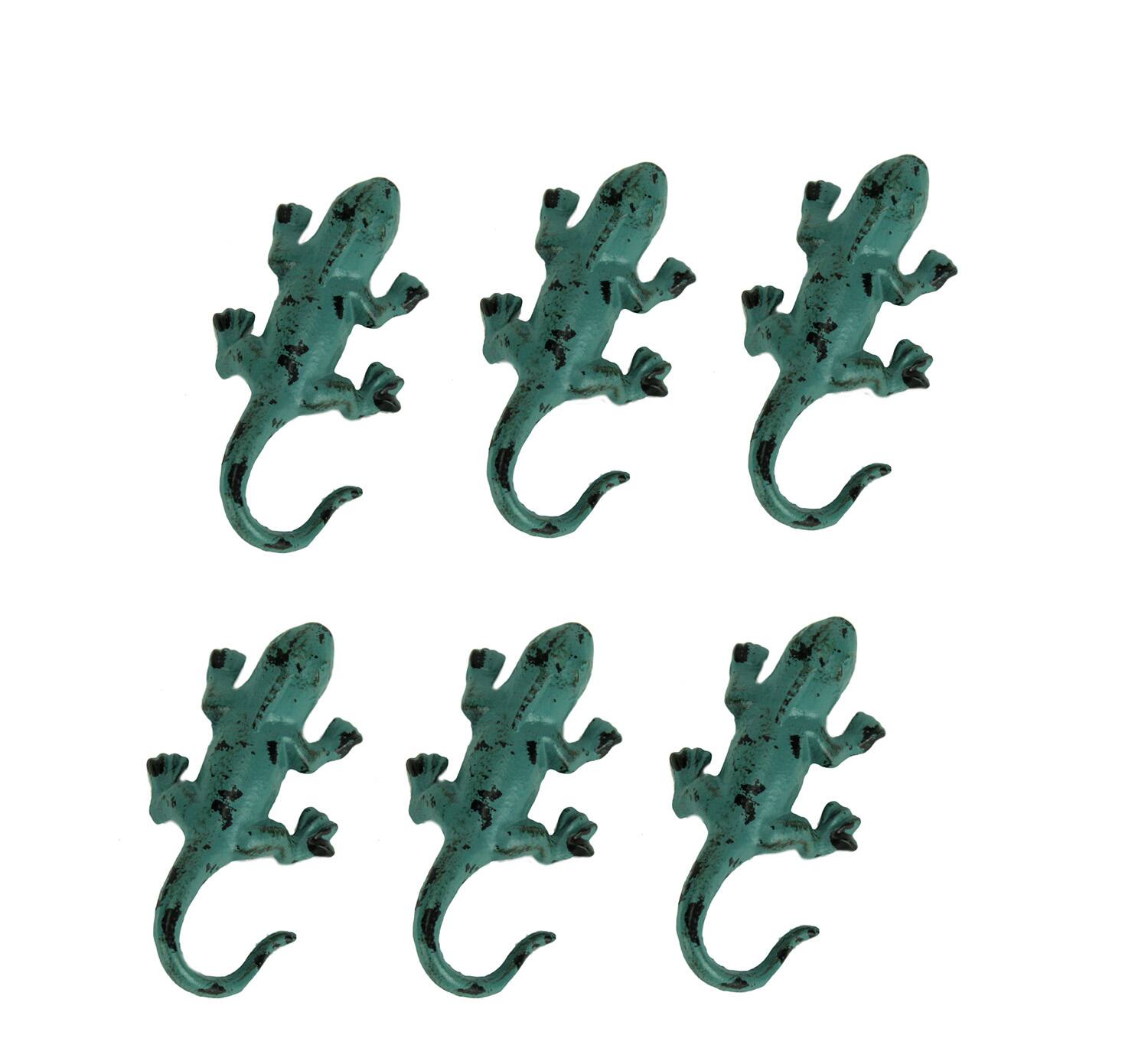 Front. SPI Home - Distressed Green Metal Lizard Wall Hooks Set of 6 - Green.