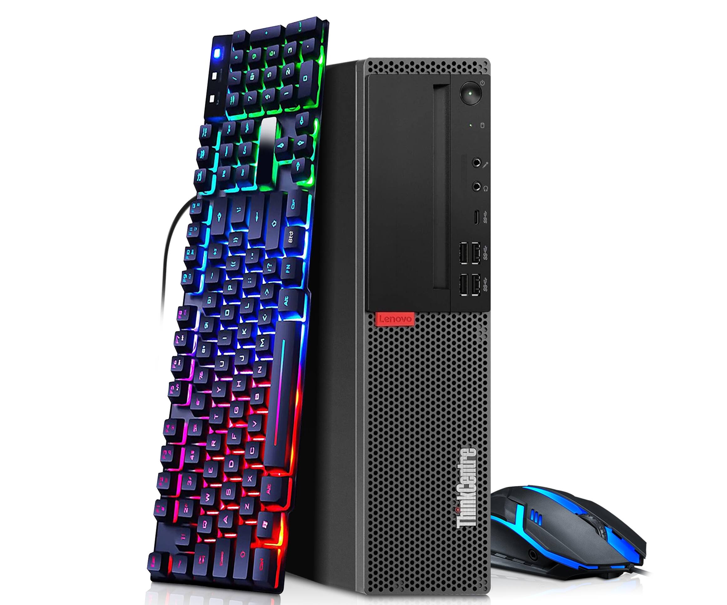 Lenovo - Refurbished Excellent - M920 SFF Desktop Computer PC , Intel i5-8th , 8GB RAM , 256GB SSD, Wi-Fi , Win11, RGB KB & Mouse - Black