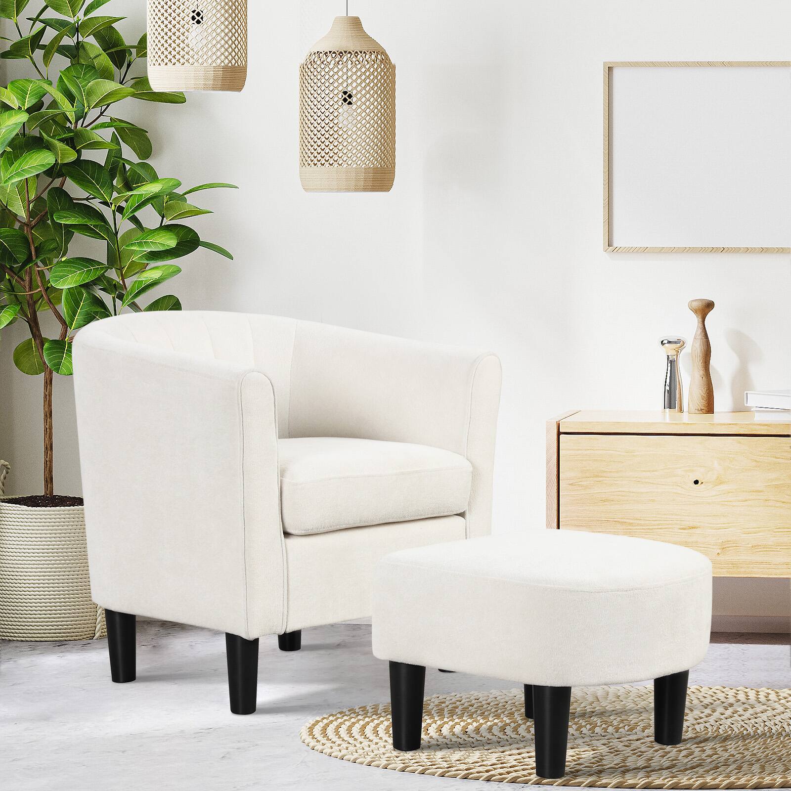 Alt View 8. Ecooso - Upholstered Teddy Velvet Club Barrel Chair with Ottoman and Footrest for Comfort - Beige.