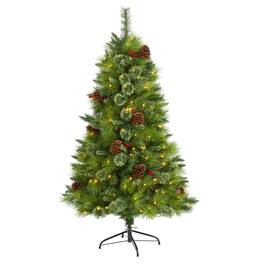 BreeBe - 5’ Montana Pine Christmas Tree with Cones, Berries & 250 LED - Green