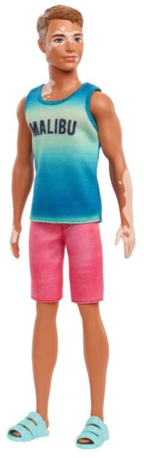 Alt View 4. Mattel - Barbie Ken Fashionista Doll, Blue Ombre "Malibu" Tank, Red Shorts, Blue Sandals, with Vitiligo and - COLLECTIBLES - Multicolor.