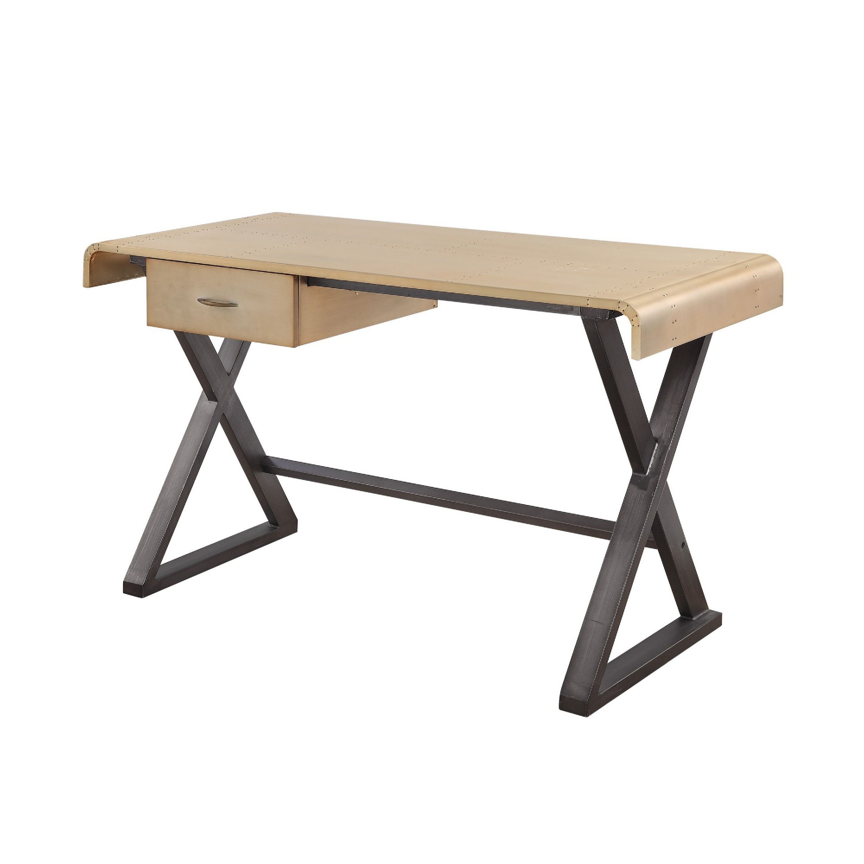 Manhattan Lane - Aluminum Patchwork Rectangular Desk with X Trestle Base, Gold and Black - Gold, Black