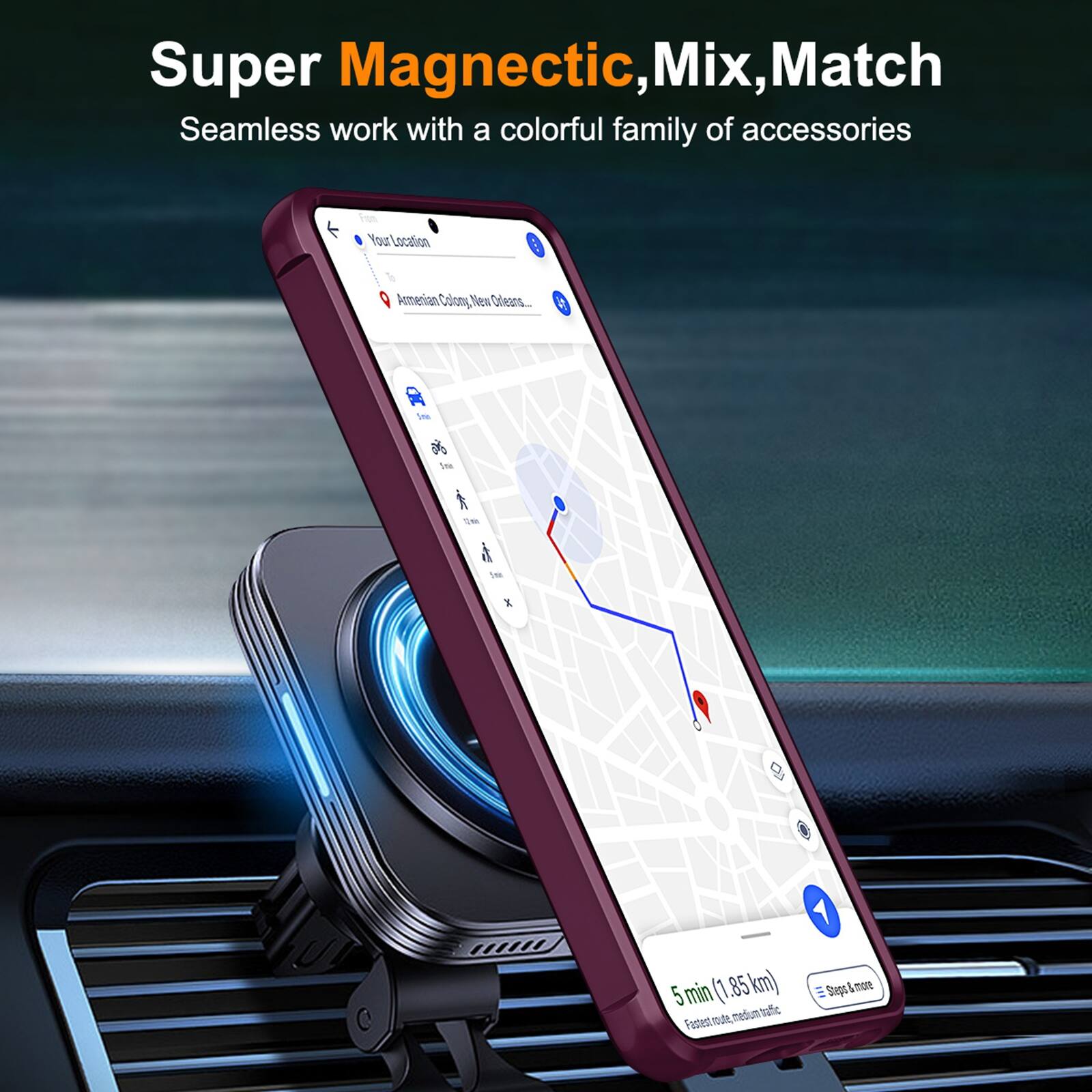 Super Magnetic, Mix, Match  
Seamless work with a colorful family of accessories  

Your Location  
Armenian Colony, New Orleans...  

5 min (1.85 km)  
Steps & more  
Fastest route, medium traffic