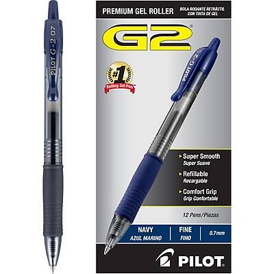07 G-2 G PILOT BOLA RODANTE RETRACTR PREMIUM GEL ROLLER CON TINTA  
GEL G2 G-2 #1 PILOT  
Selling Gel Pen Super Smooth Super Suave Refillable Recargable Comfort Grip Confortable  
12 Pens/Piezas  
NAVY AZUL MARINO  
FINE FINO 0.7mm  
PILOT