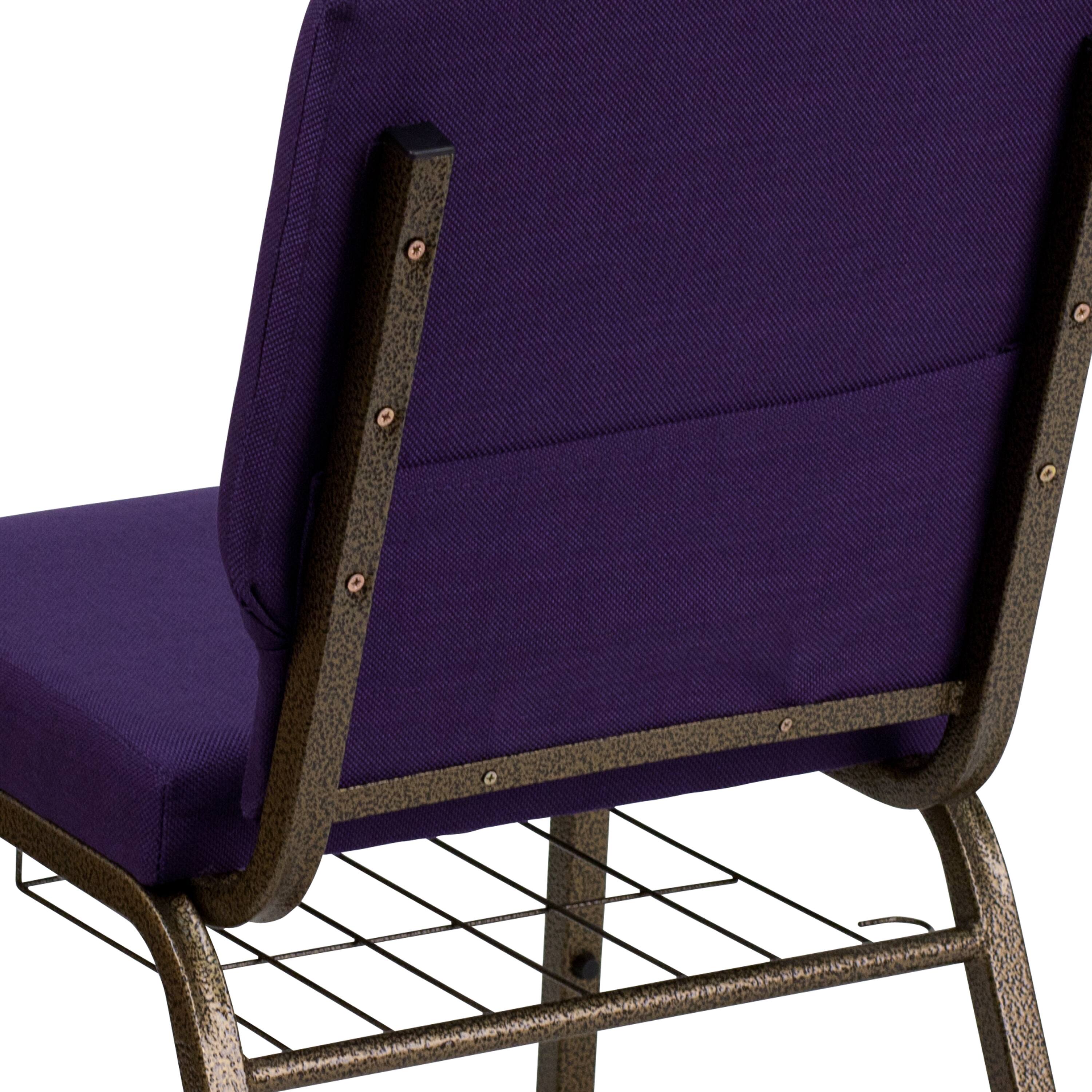 Alt View 8. Emma + Oliver - 18.5"W Church/Reception Guest Chair with Communion Cup Book Rack - Royal Purple Fabric/Gold Vein Frame.
