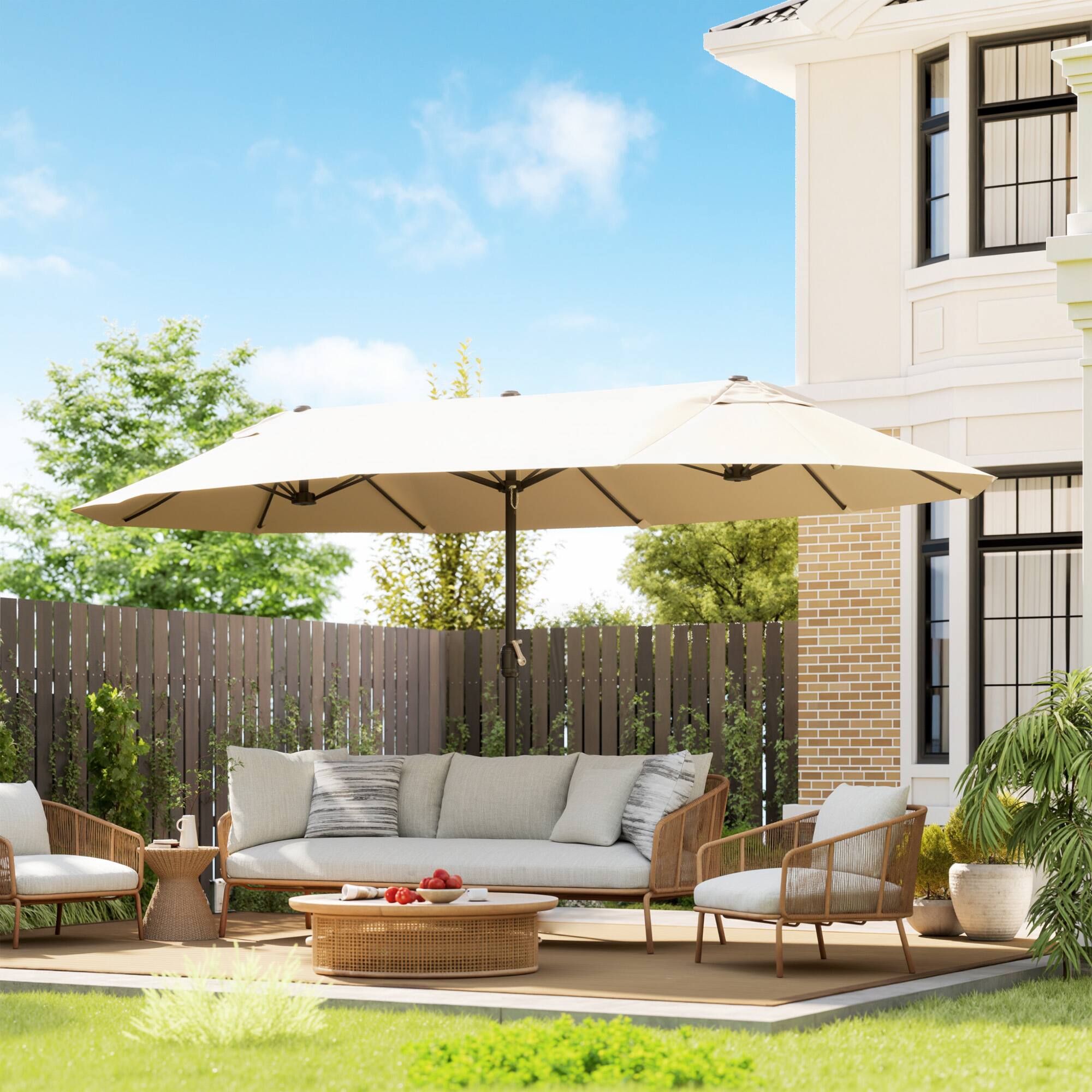 Alt View 1. Outsunny - 15ft Patio Umbrella Double-Sided Outdoor Market Extra Large Umbrella with Crank Handle for Deck, Lawn, Backyard and Pool - Cream White.