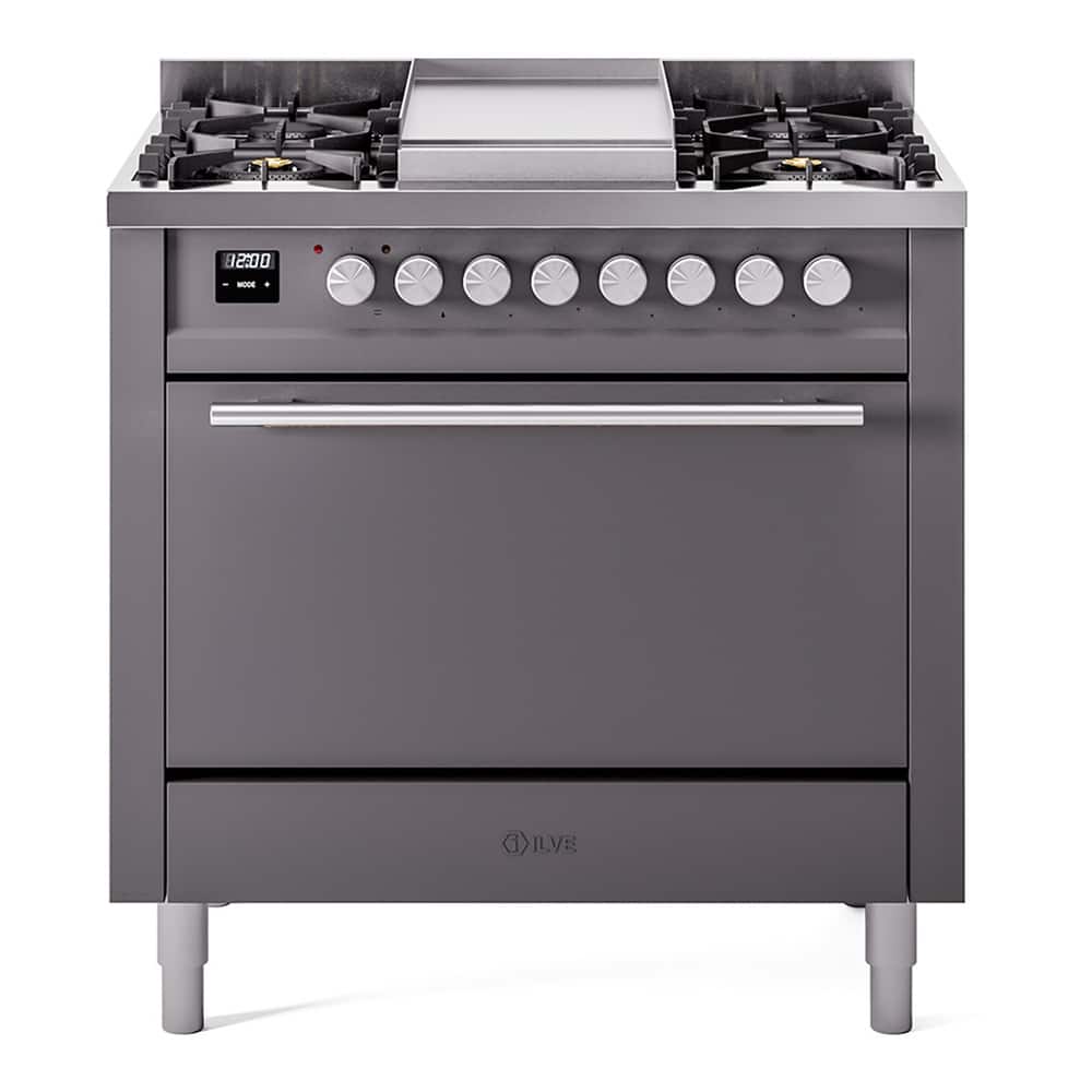 ILVE - Professional Plus II 36 inch Dual Fuel Range with 6 Burners + Griddle (Natural Gas, Graphite Matte) - Graphite Matte