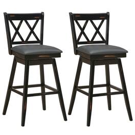 Pefilos - 2 Pieces 29 Inches 360° Swivel Counter Height Barstool Set with Rubber Wood Legs- Bar Height Stools, Counte - Black