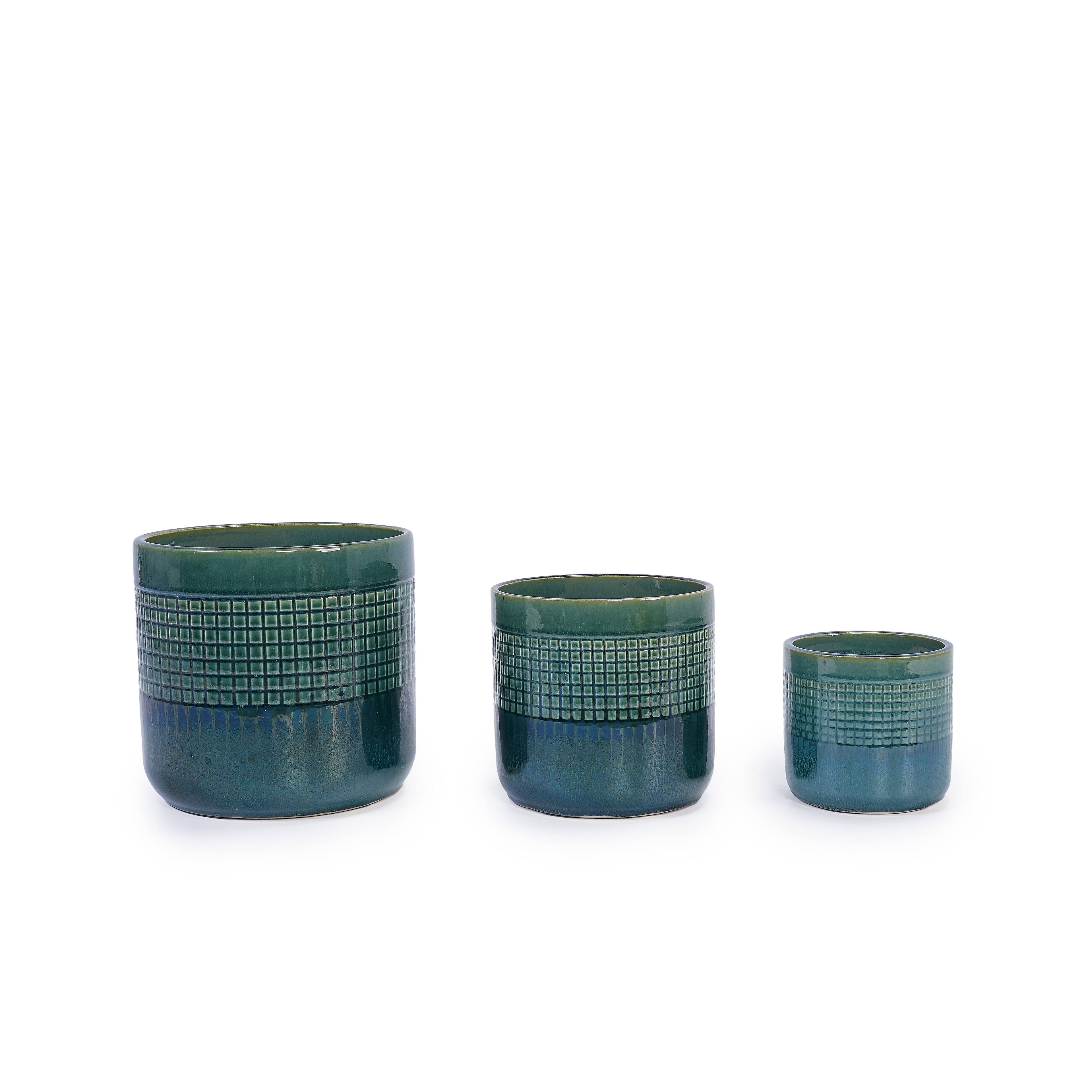 Back. Loheer - Loheer Ceramic Planter Set Handmade Green Glazed Clay Planters Set of 3 with Drainage Holes for Herbs Succulents.
