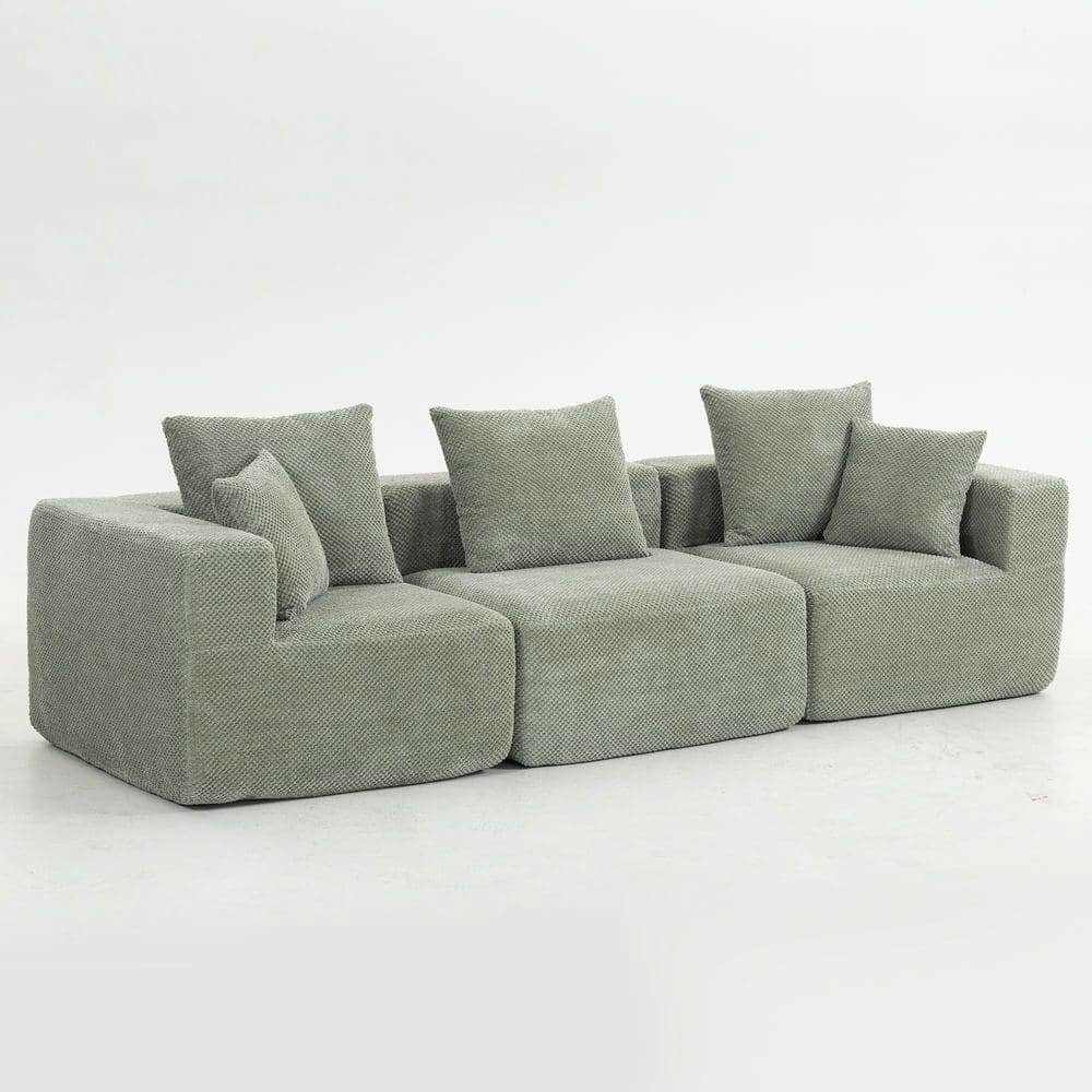 Kadyn - Modular 3-Seat Sectional Sofa, All-Foam Deep Seat Chenille, Low Profile - Green