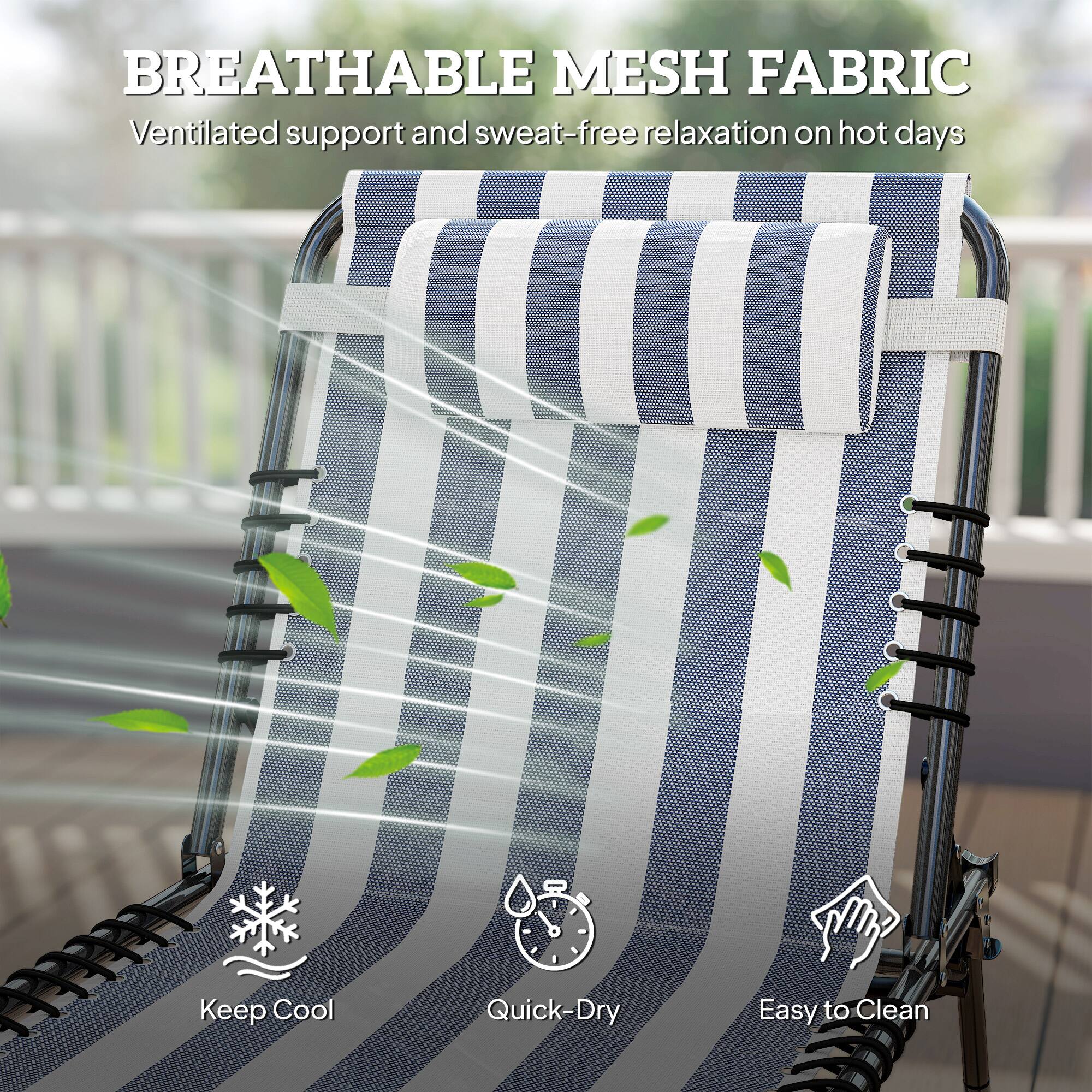 BREATHABLE MESH FABRIC  
Ventilated support and sweat-free relaxation on hot days  

Keep Cool  
Quick-Dry  
Easy to Clean